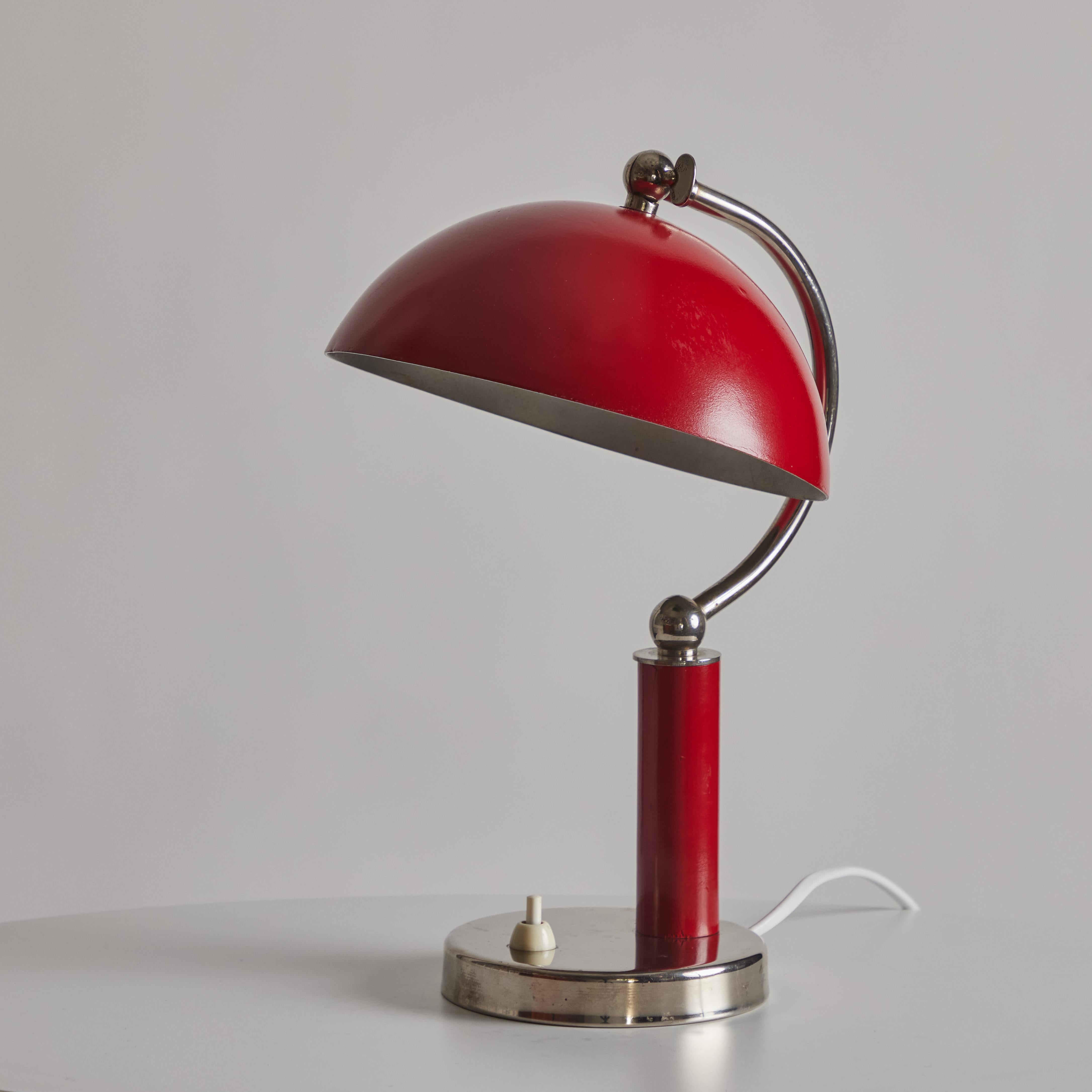 1940s Boréns Borås Table Lamp in Red Lacquered Metal & Nickel For Sale 13