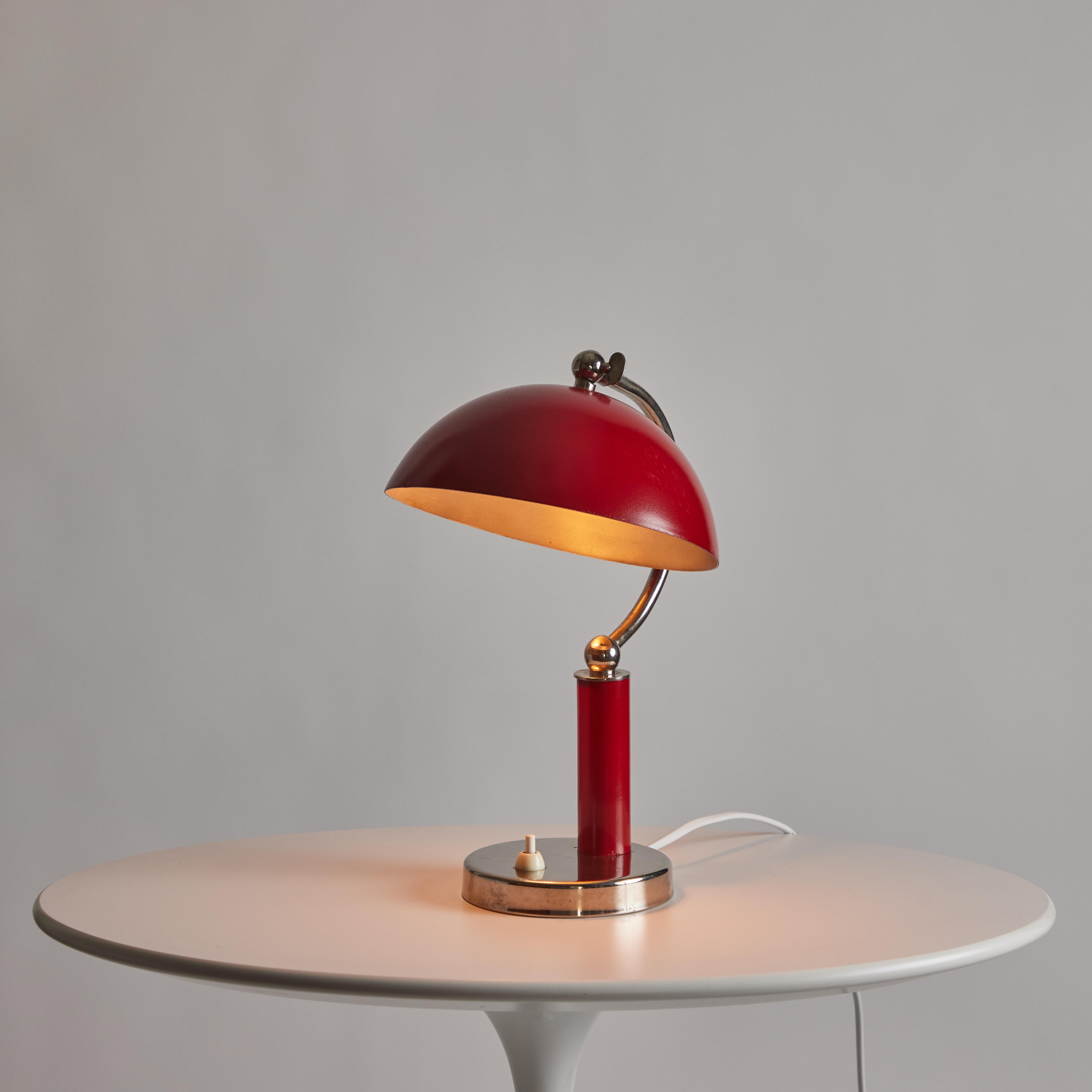 1940s Boréns Borås Table Lamp in Red Lacquered Metal & Nickel For Sale 3