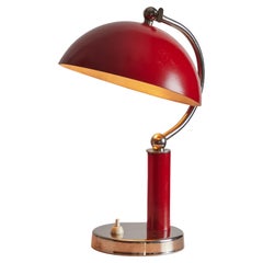 Vintage 1940s Boréns Borås Table Lamp in Red Lacquered Metal & Nickel