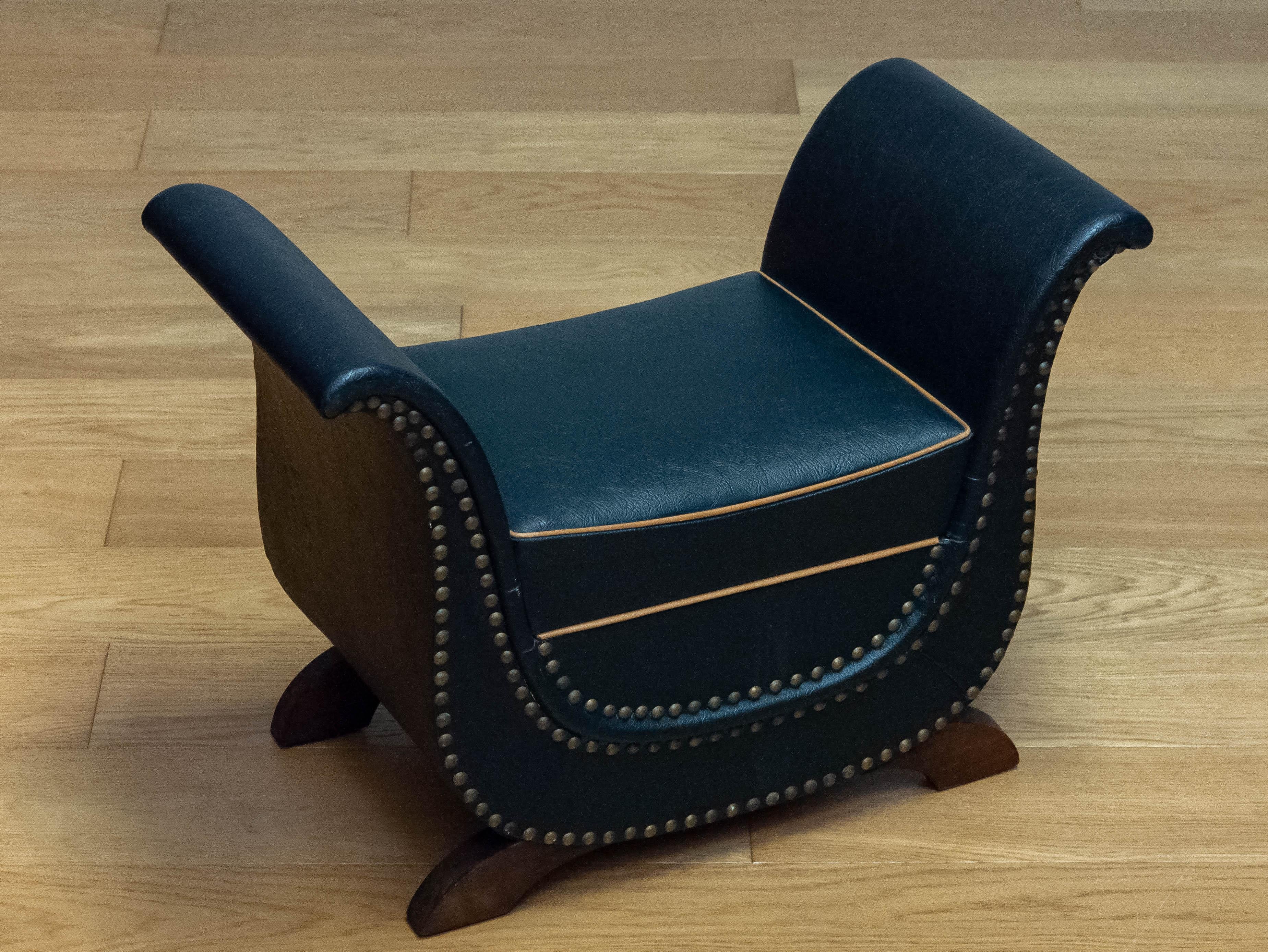 1940s Bottle Green Faux Leather Foot Stool By Otto Schulz for Boet Göteborg  In Good Condition In Silvolde, Gelderland