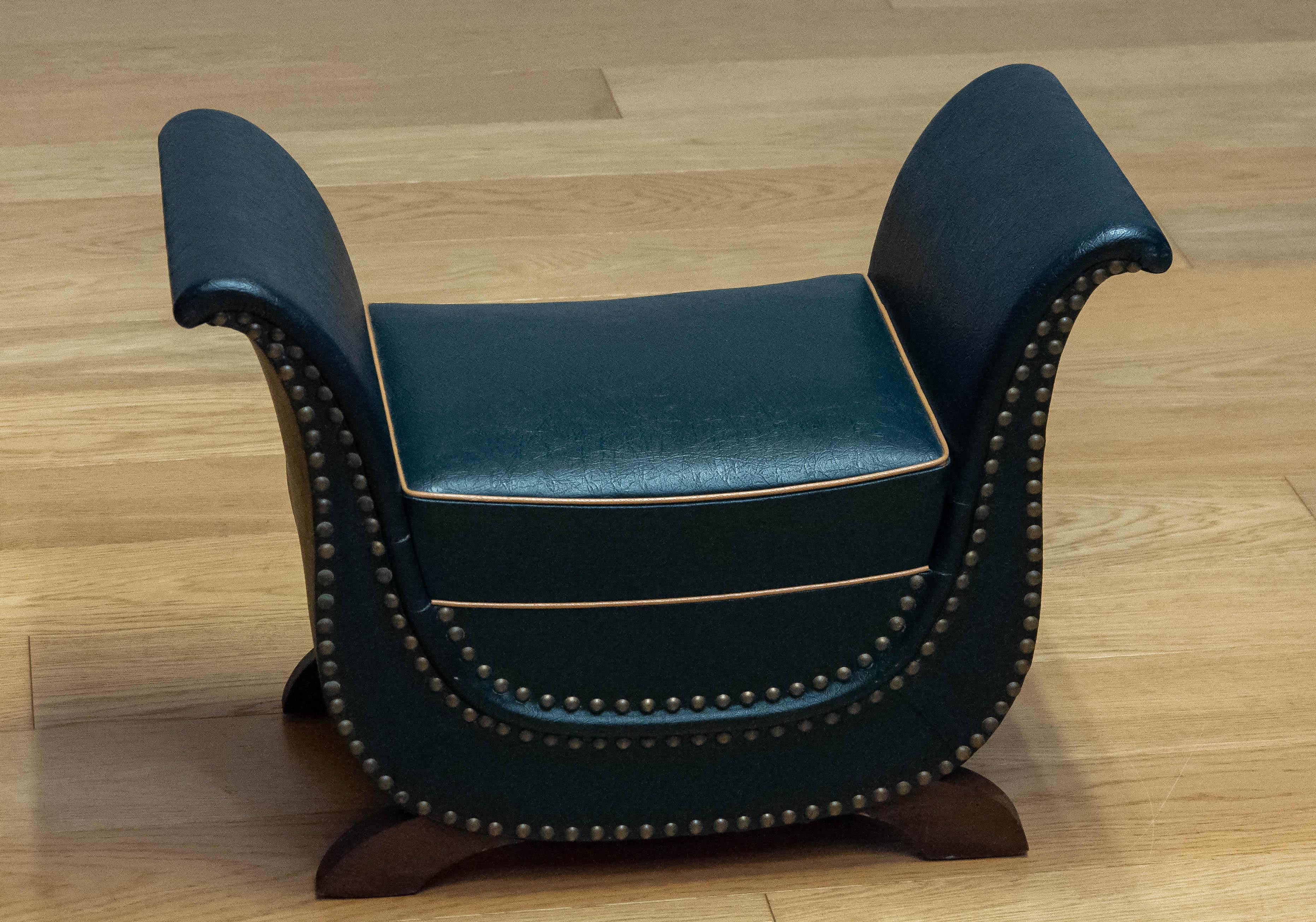1940s Bottle Green Faux Leather Foot Stool By Otto Schulz for Boet Göteborg  2