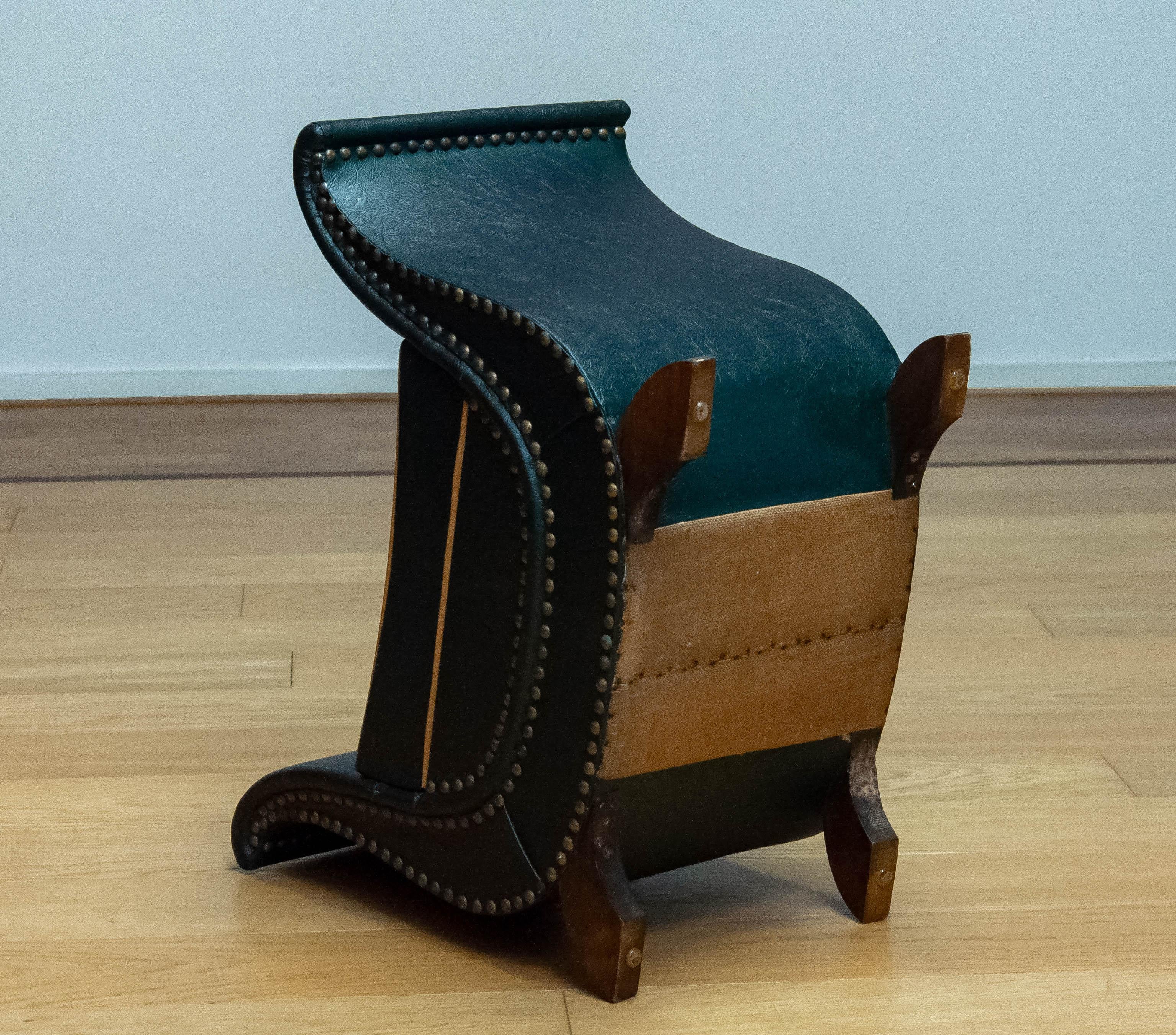 1940s Bottle Green Faux Leather Foot Stool By Otto Schulz for Boet Göteborg  4