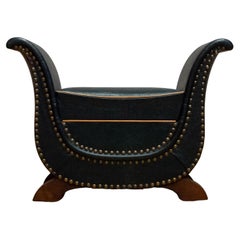 1940s Bottle Green Faux Leather Foot Stool By Otto Schulz for Boet Göteborg