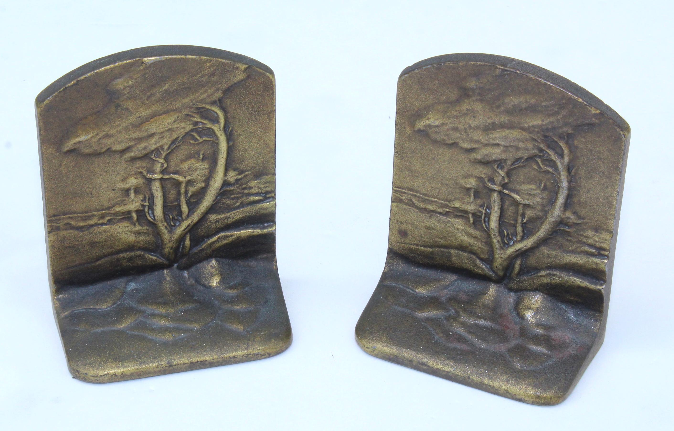 1940s cast iron with bronze finish bookends by Bradley & Hubbard.