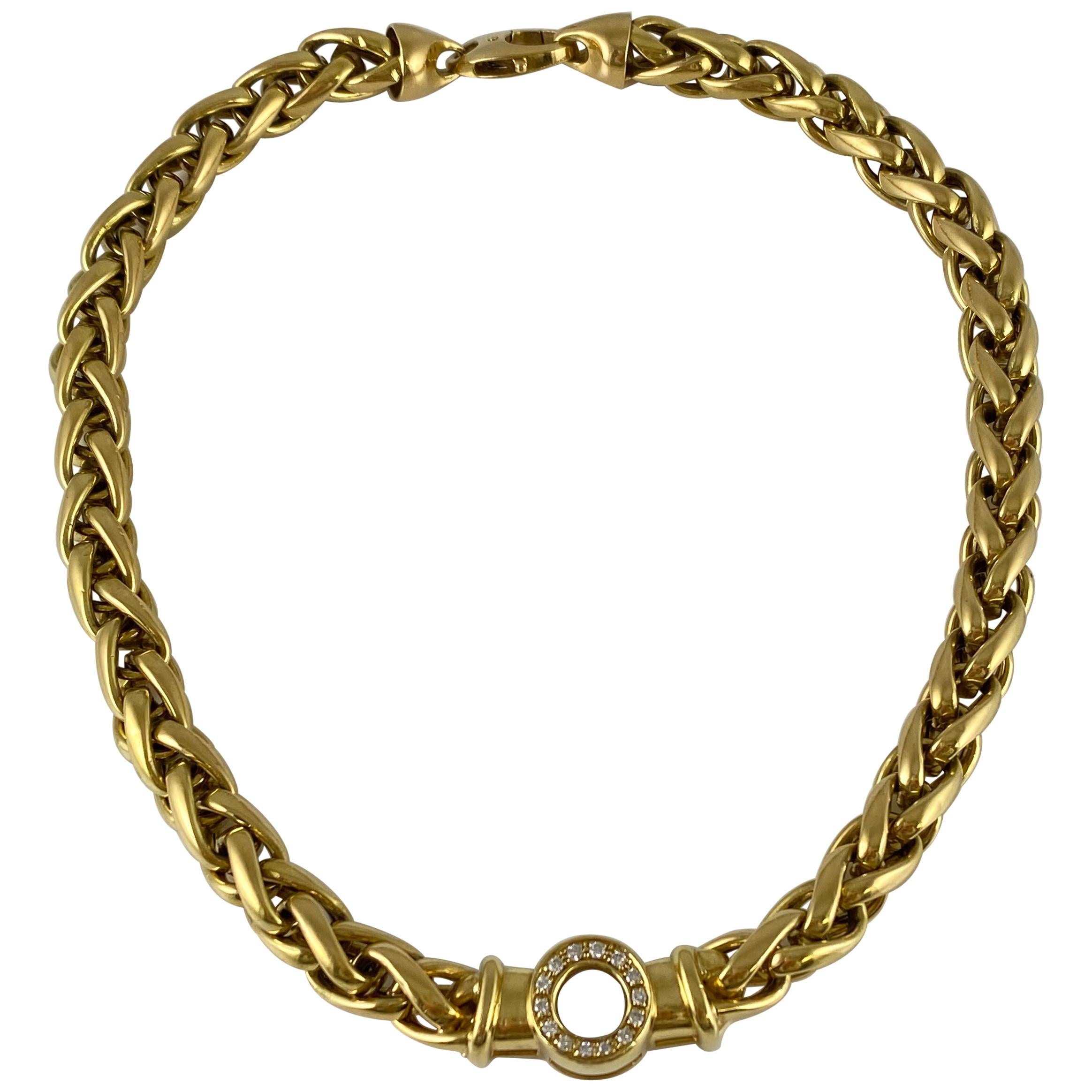 1940s Braided Links Style Gold with Diamonds Neclace For Sale