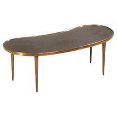 Vintage 1940s Brass And Black Glass Coffee Table