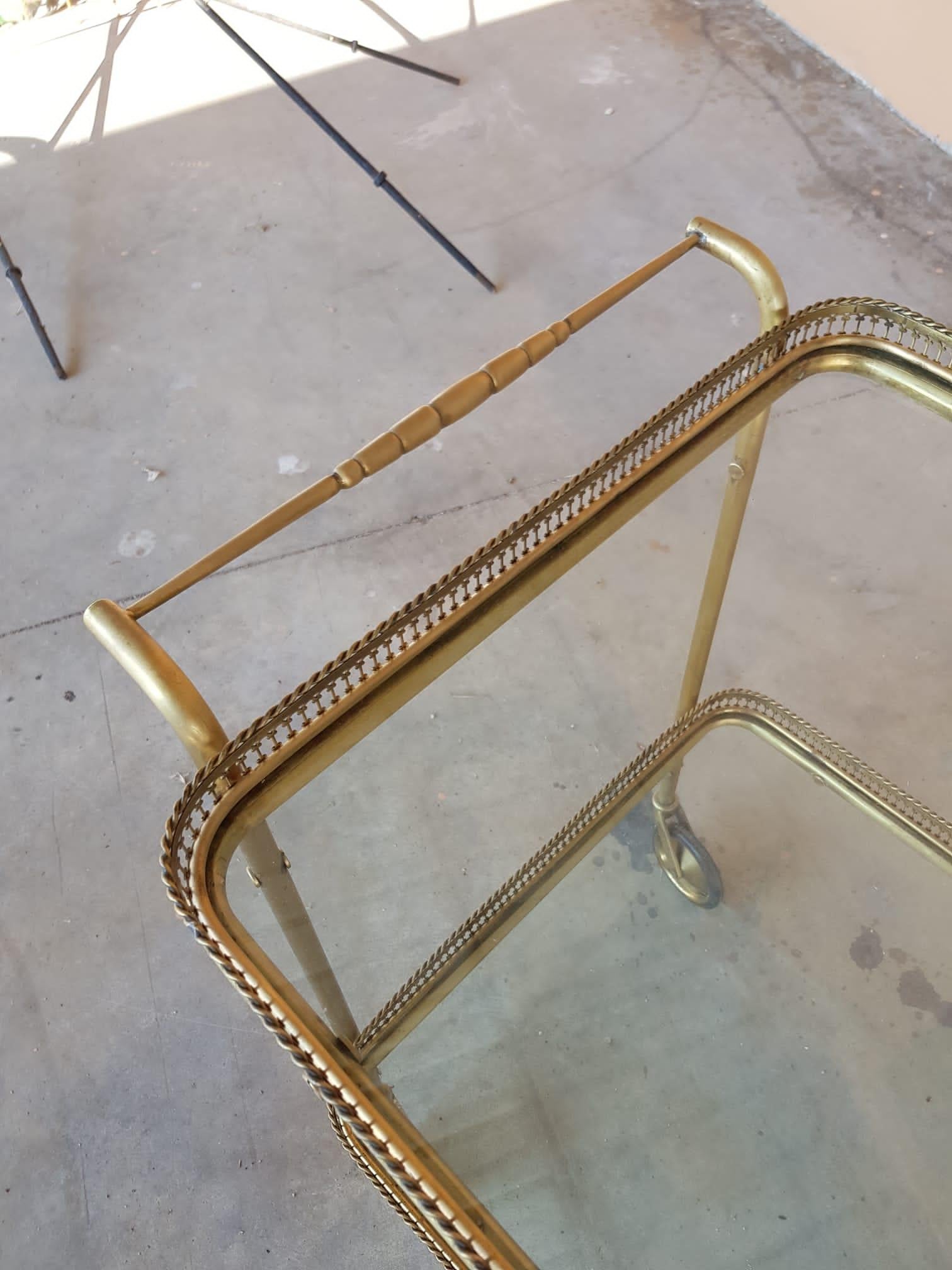 Art Deco 1940s Brass and Chrystal two Shelves Tray For Sale