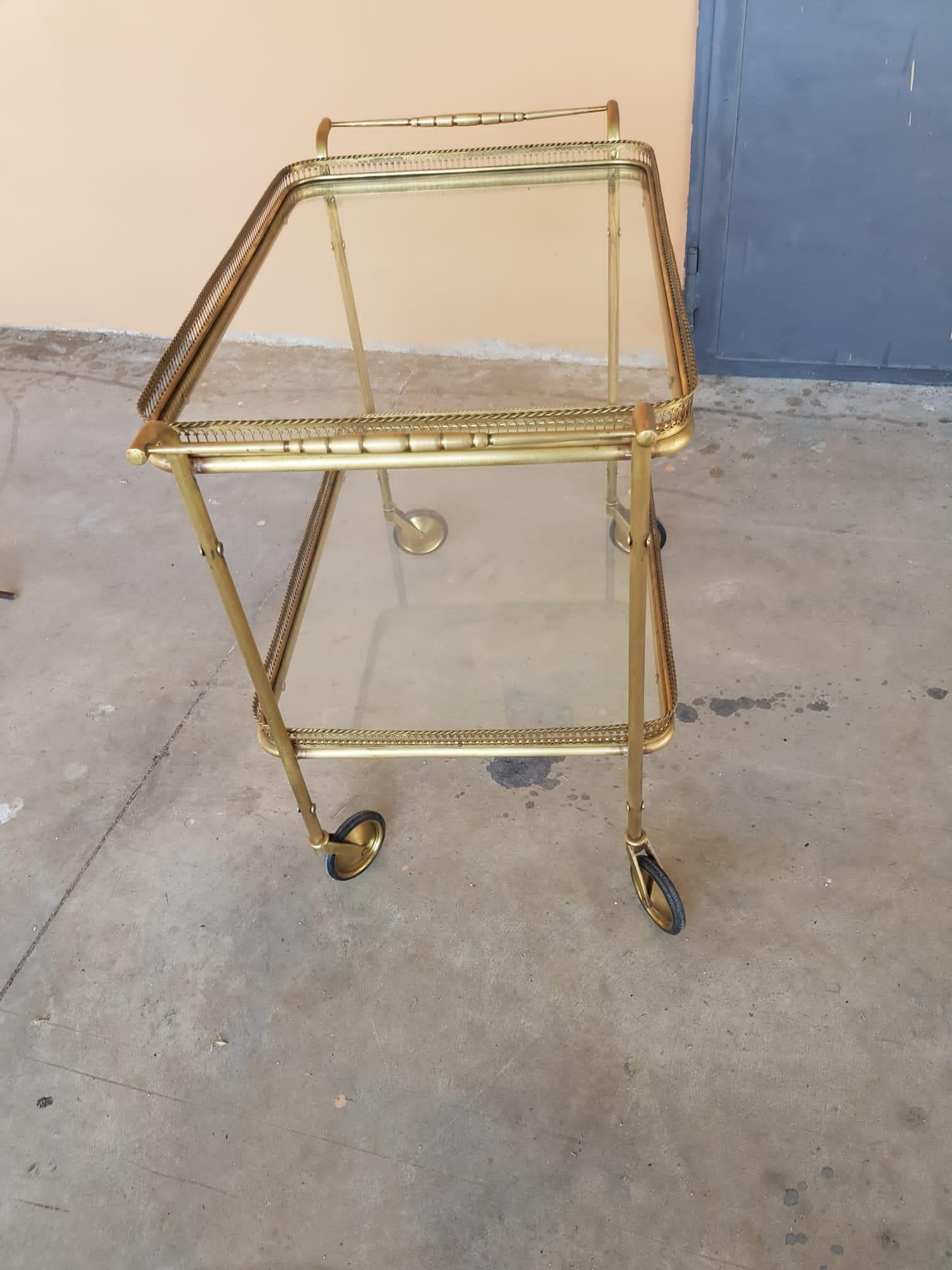 20th Century 1940s Brass and Chrystal two Shelves Tray For Sale