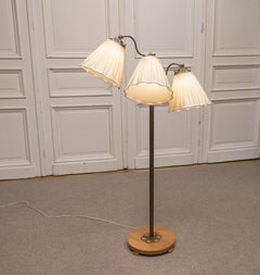1940s , Brass And Copper Floor Lamp With Three Satin Shades , Sweden