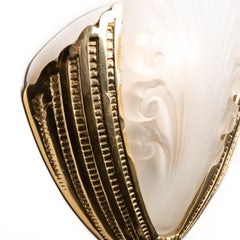 1940s Brass and Frosted Glass Artdeco Wall Lights Attributed to Degué