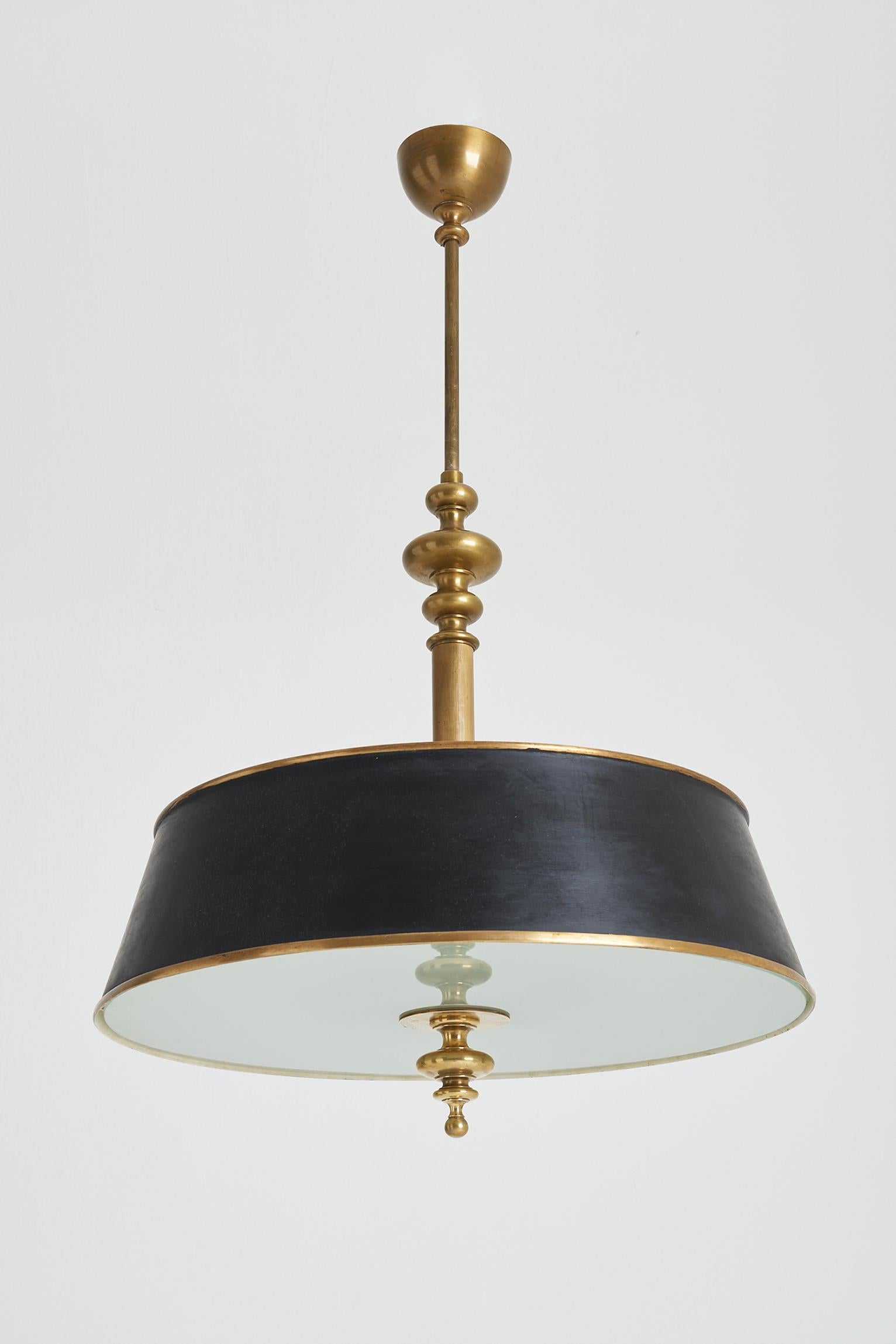 Swedish 1940s Brass and Glass Ceiling Light