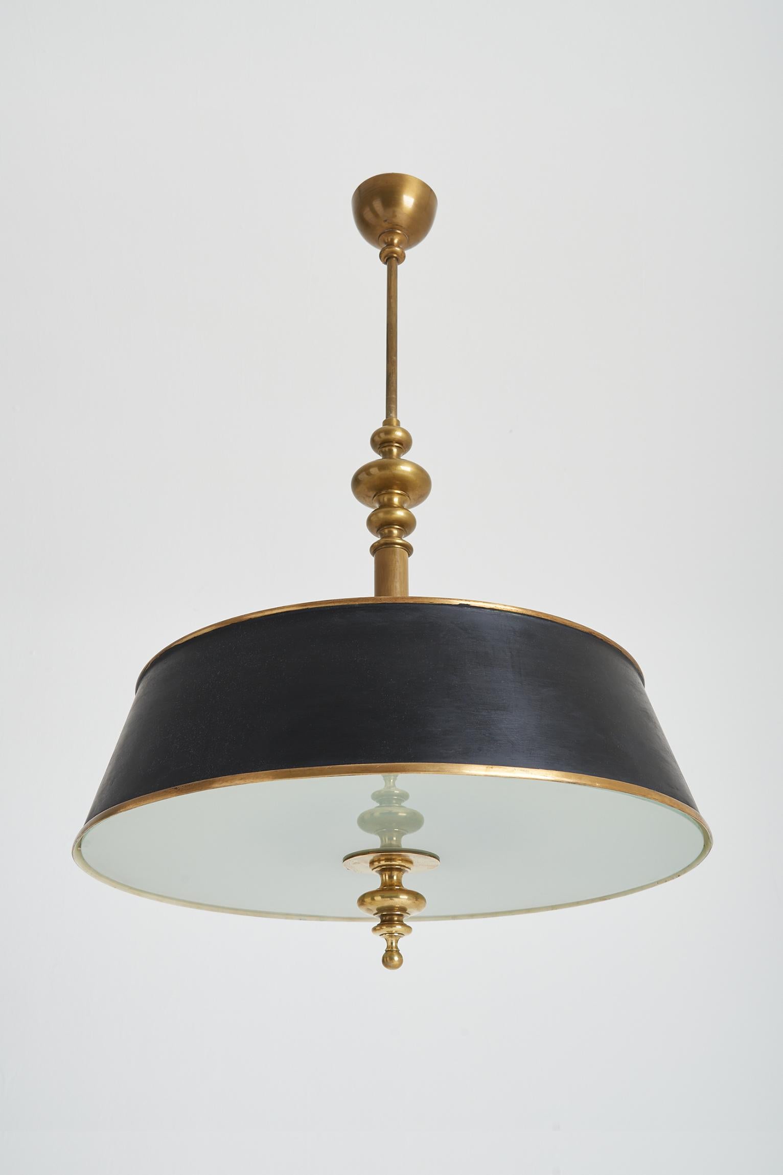 1940s Brass and Glass Ceiling Light In Good Condition In London, GB