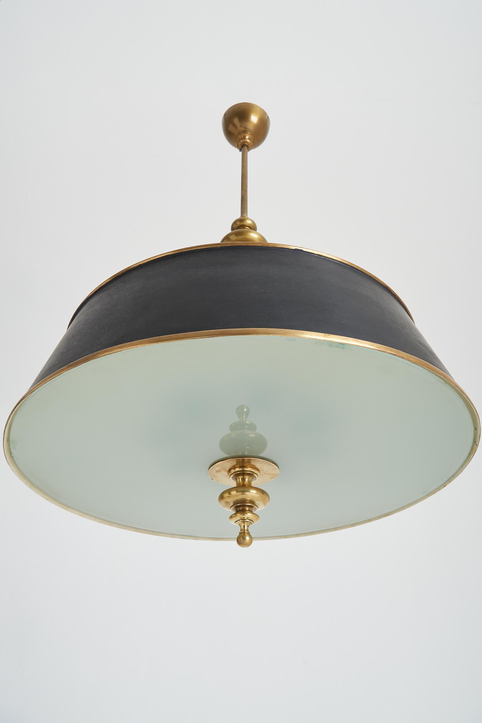 1940s Brass and Glass Ceiling Light 1