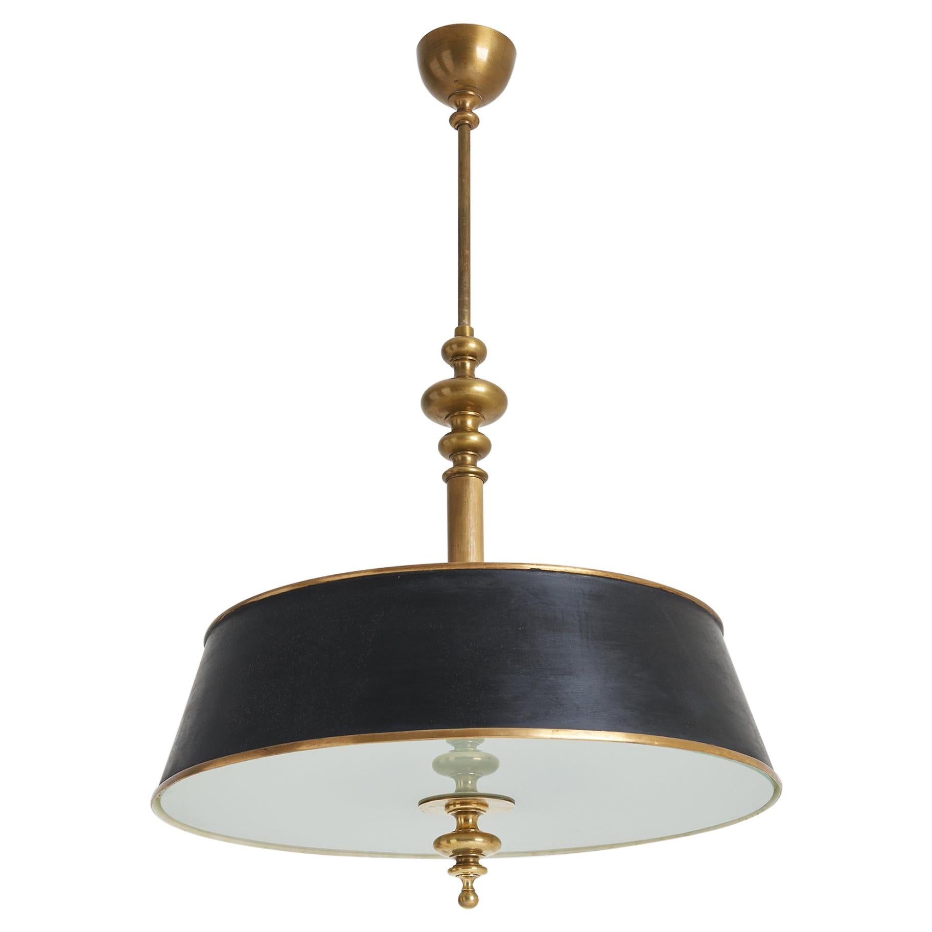1940s Brass and Glass Ceiling Light