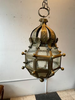 1940s Brass And Glass  Crown Lantern