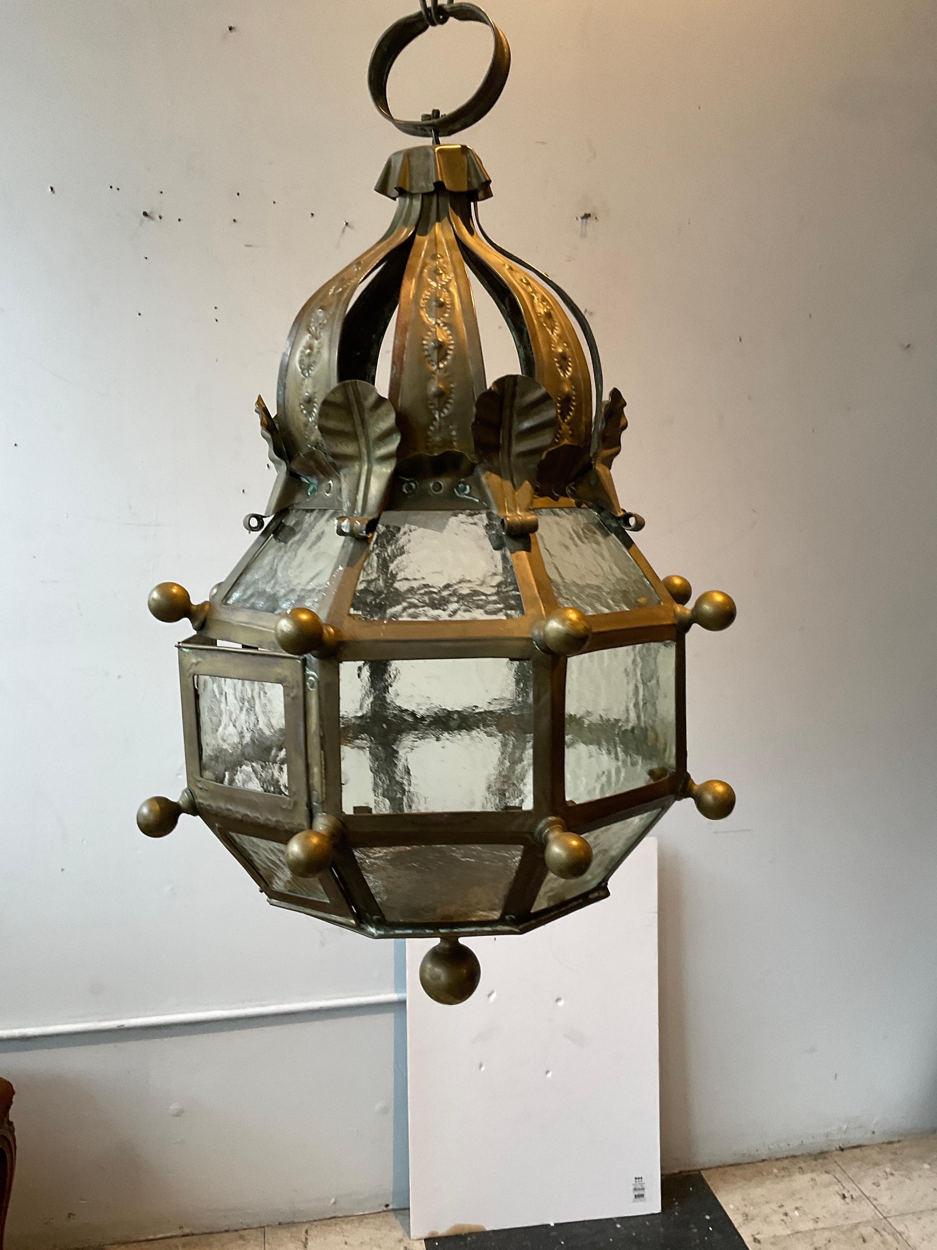 1940s Brass And Glass  Crown Lantern For Sale 1