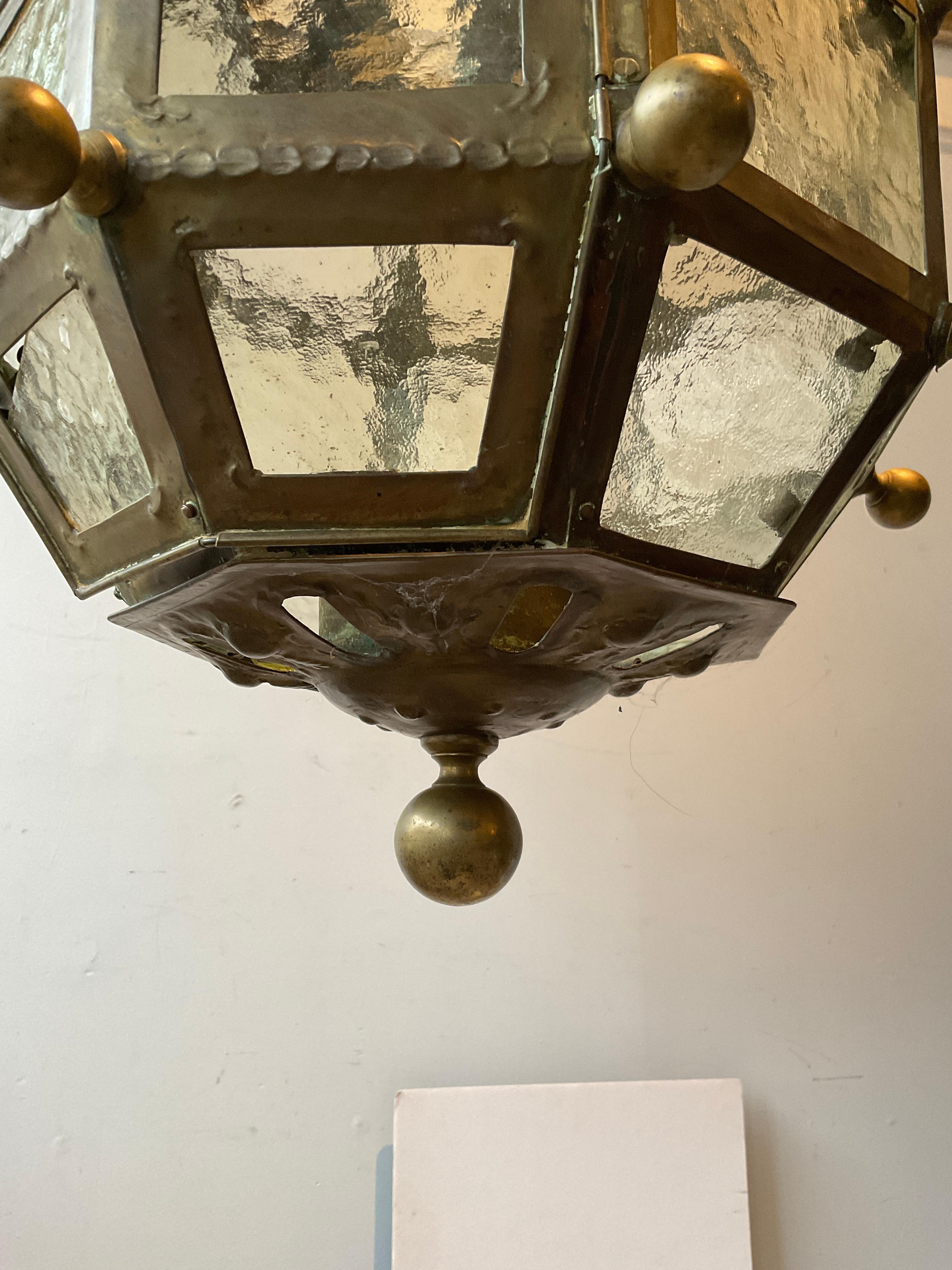 1940s Brass And Glass  Crown Lantern For Sale 2
