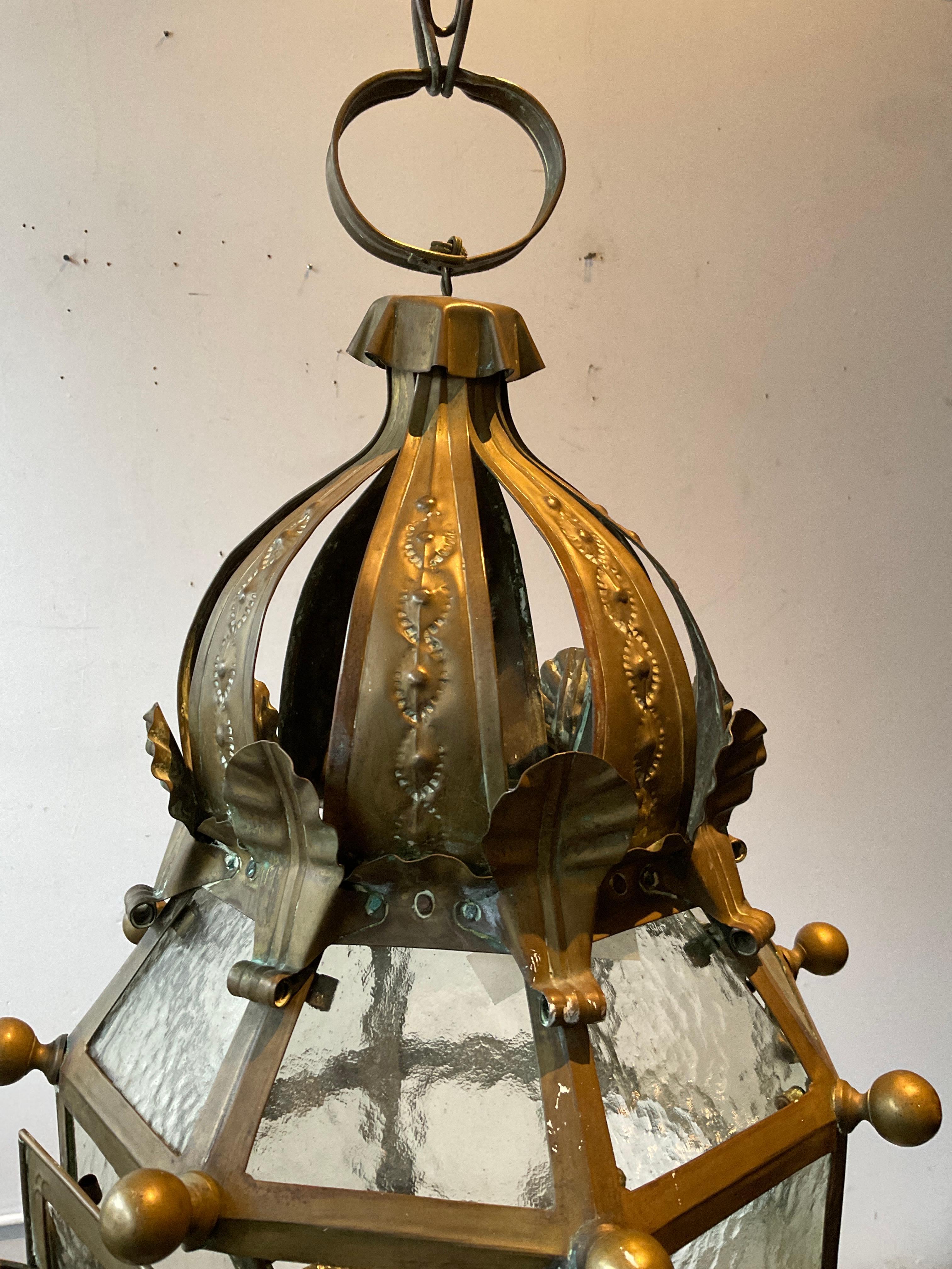 1940s Brass And Glass  Crown Lantern For Sale 3