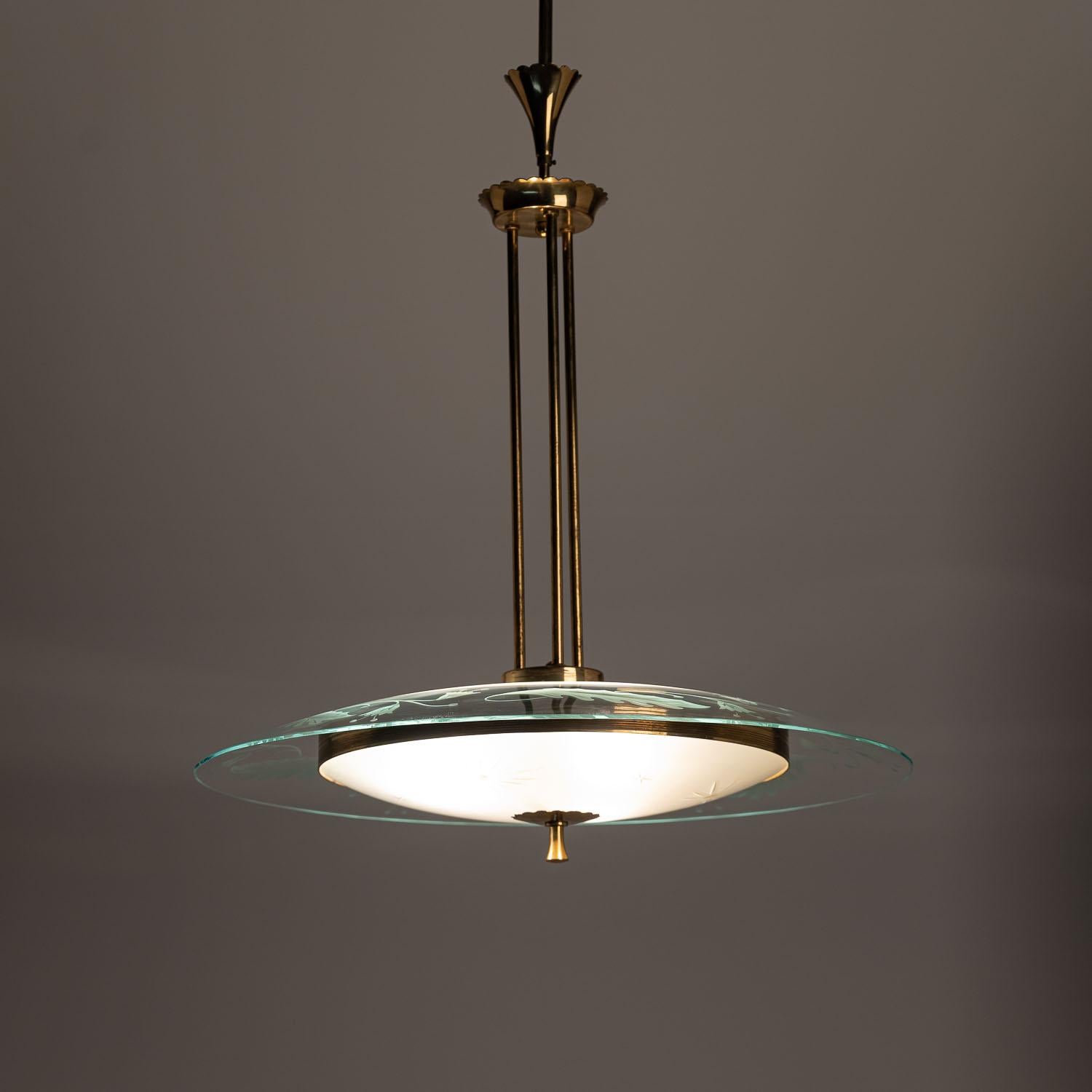 1940's Brass and Glass Pendant in Style of Pietro Chiesa For Sale 12