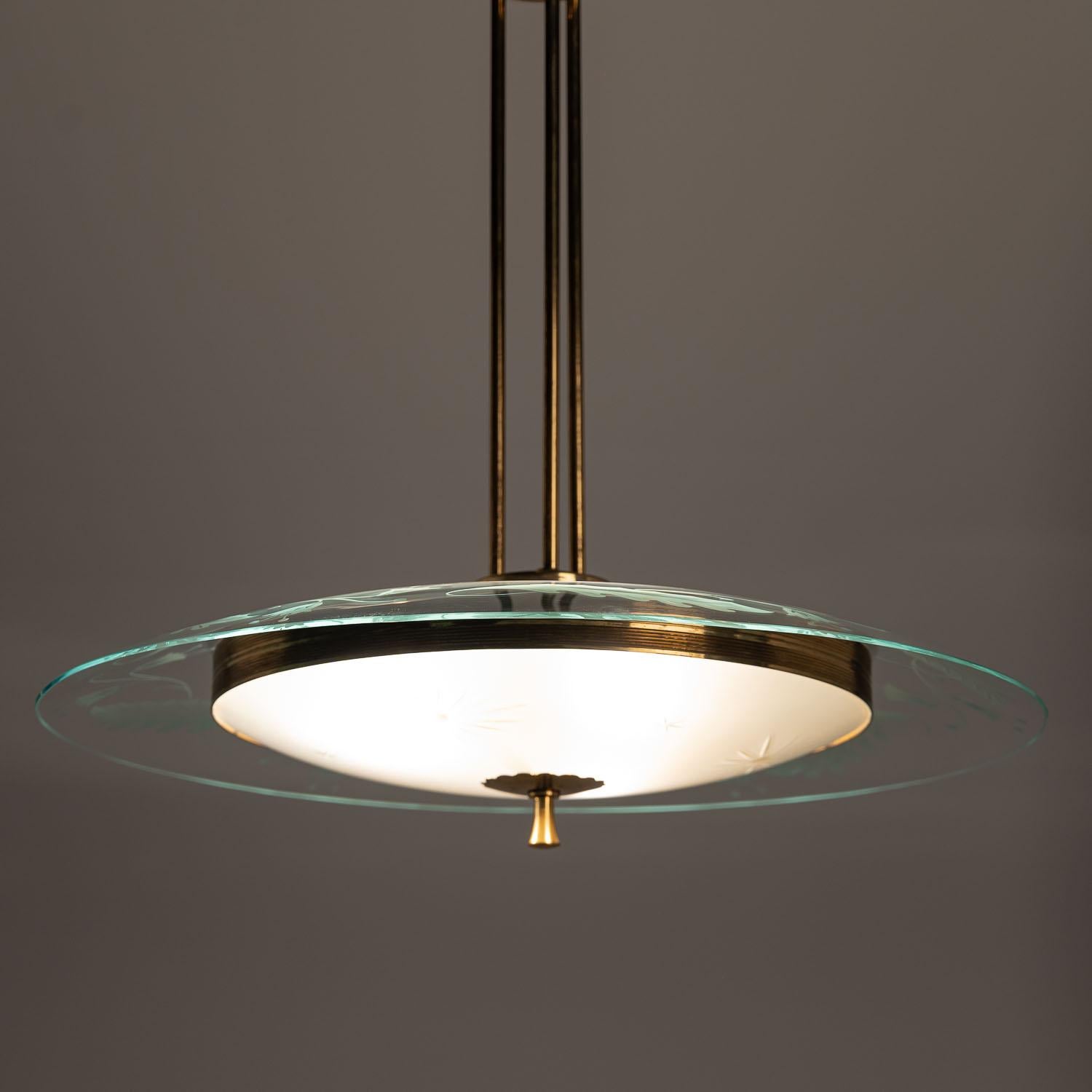 1940's Brass and Glass Pendant in Style of Pietro Chiesa For Sale 13