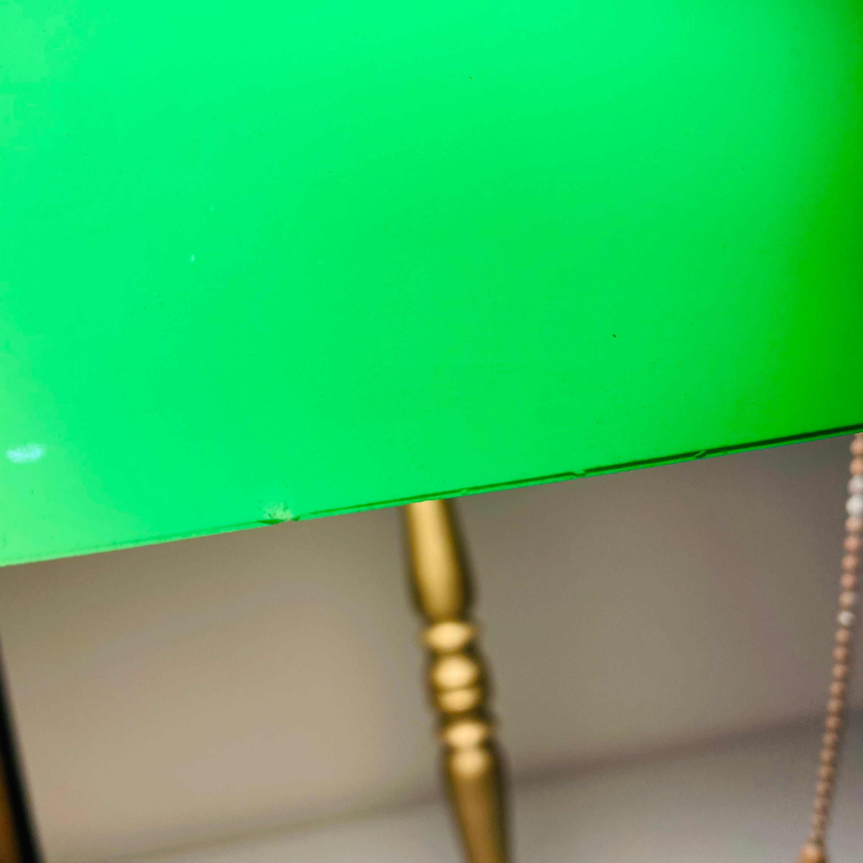 1940s Brass Banker Lamp with Green Glass Shade 6