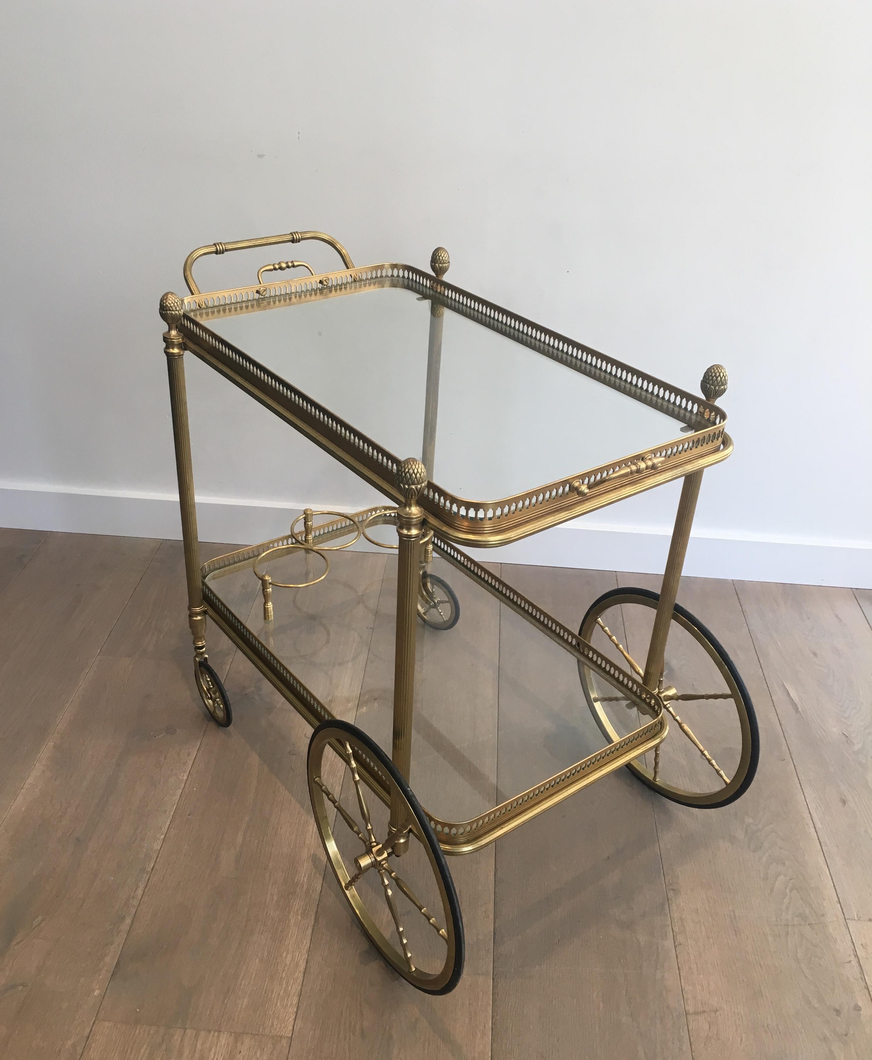 Neoclassical 1940s Brass Bar Cart by Maison Bagués For Sale