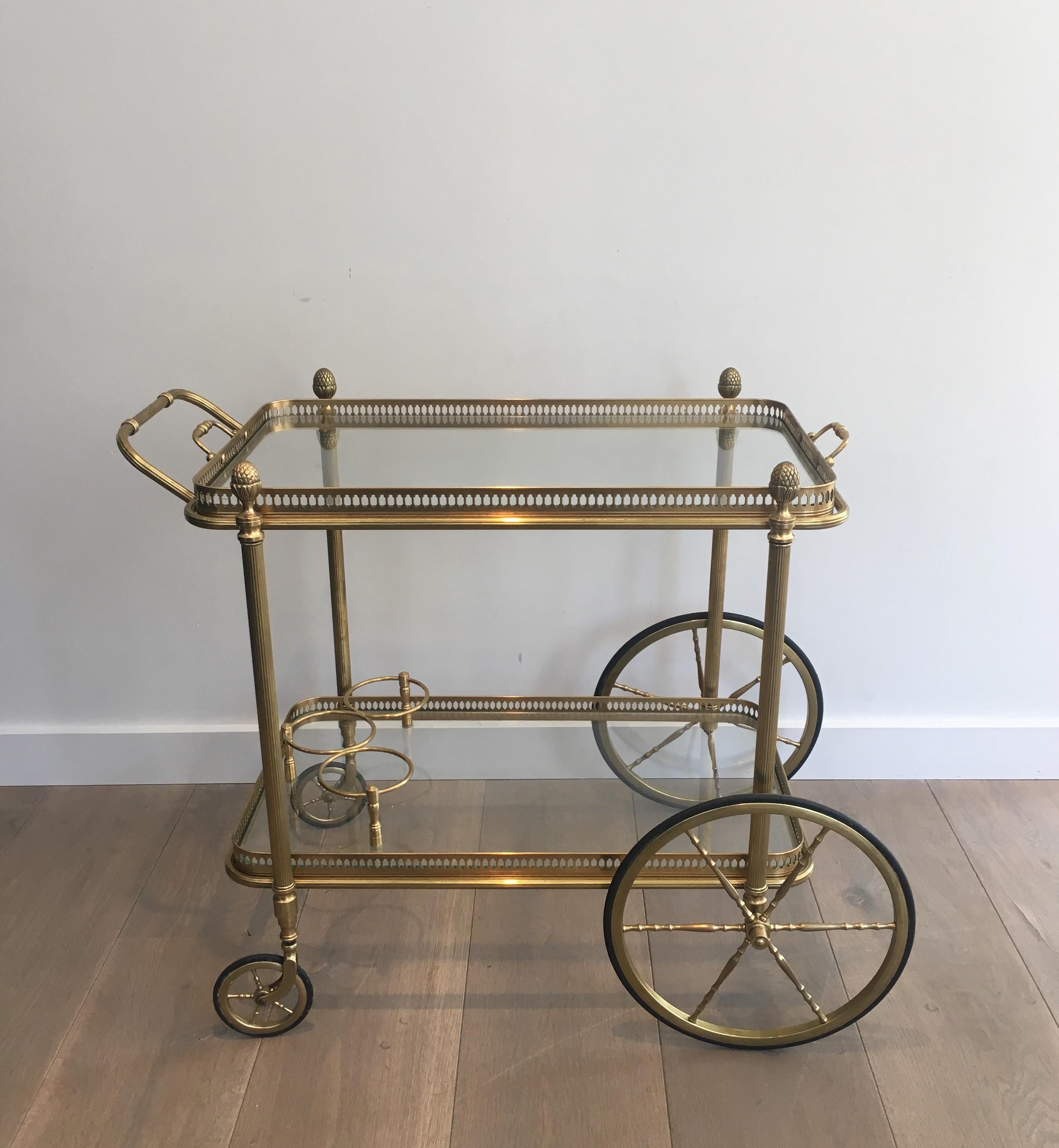 French 1940s Brass Bar Cart by Maison Bagués For Sale
