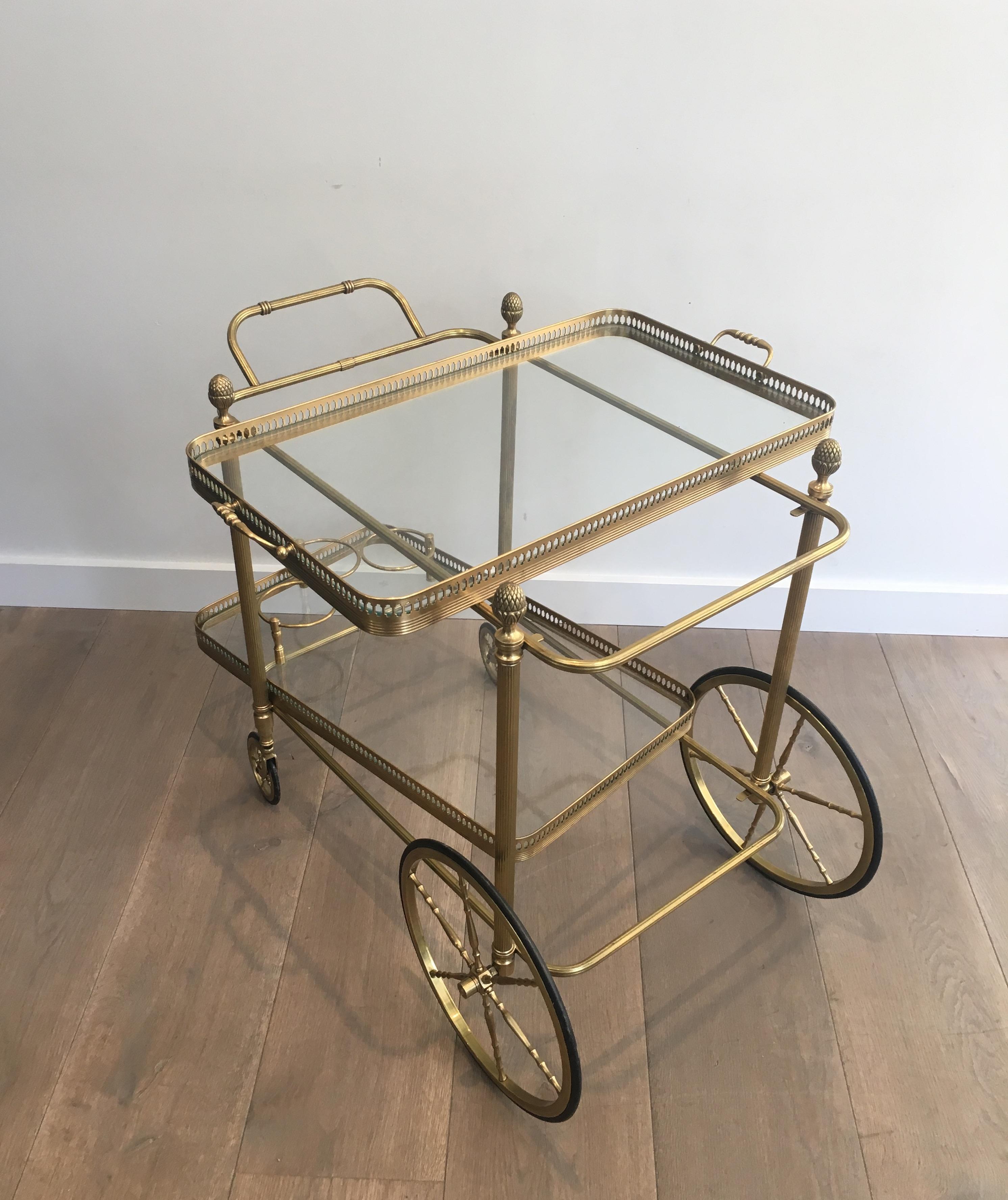 1940s Brass Bar Cart by Maison Bagués In Good Condition For Sale In Buchanan, NY