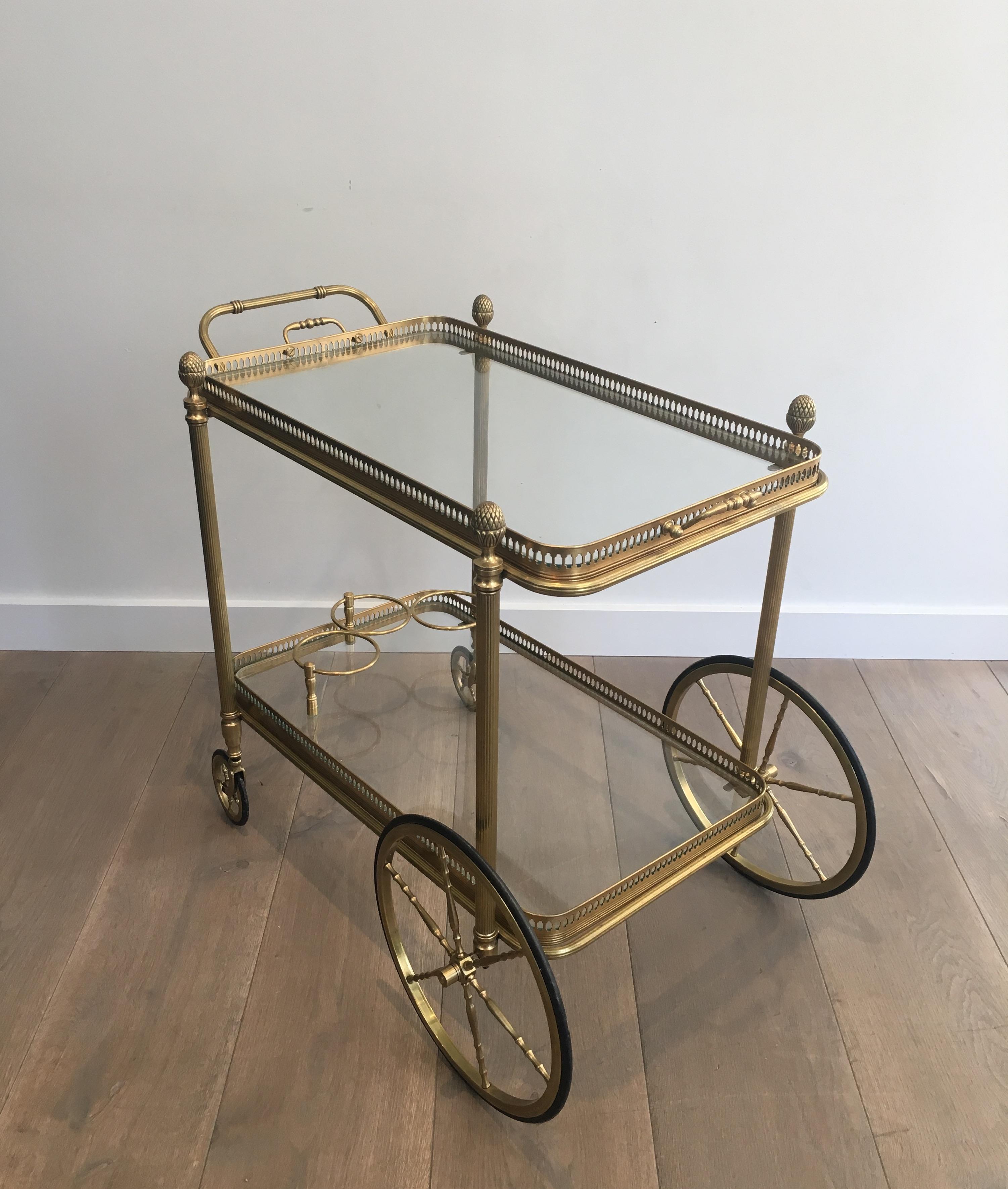 Mid-20th Century 1940s Brass Bar Cart by Maison Bagués For Sale