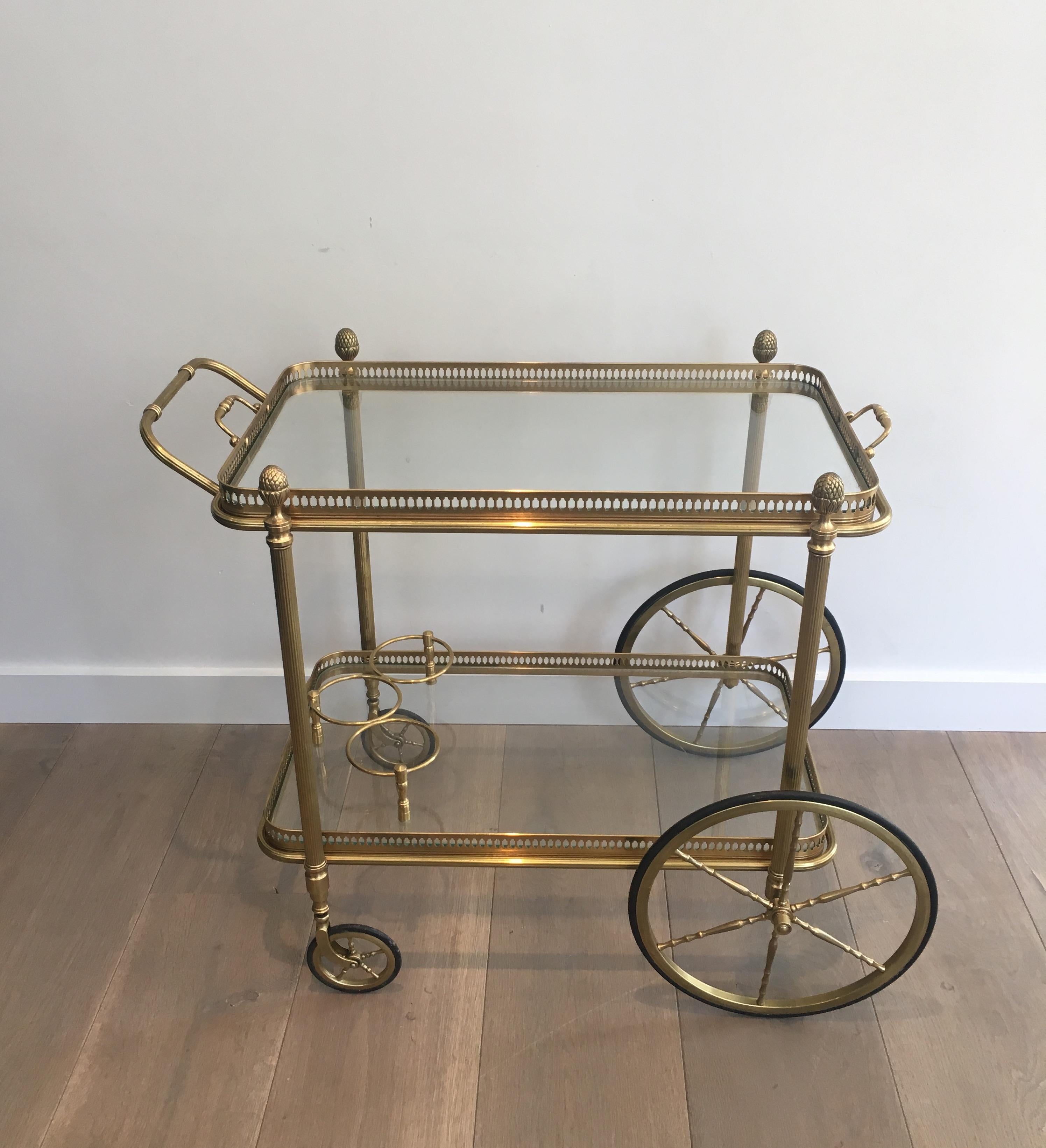 1940s Brass Bar Cart by Maison Bagués For Sale 1