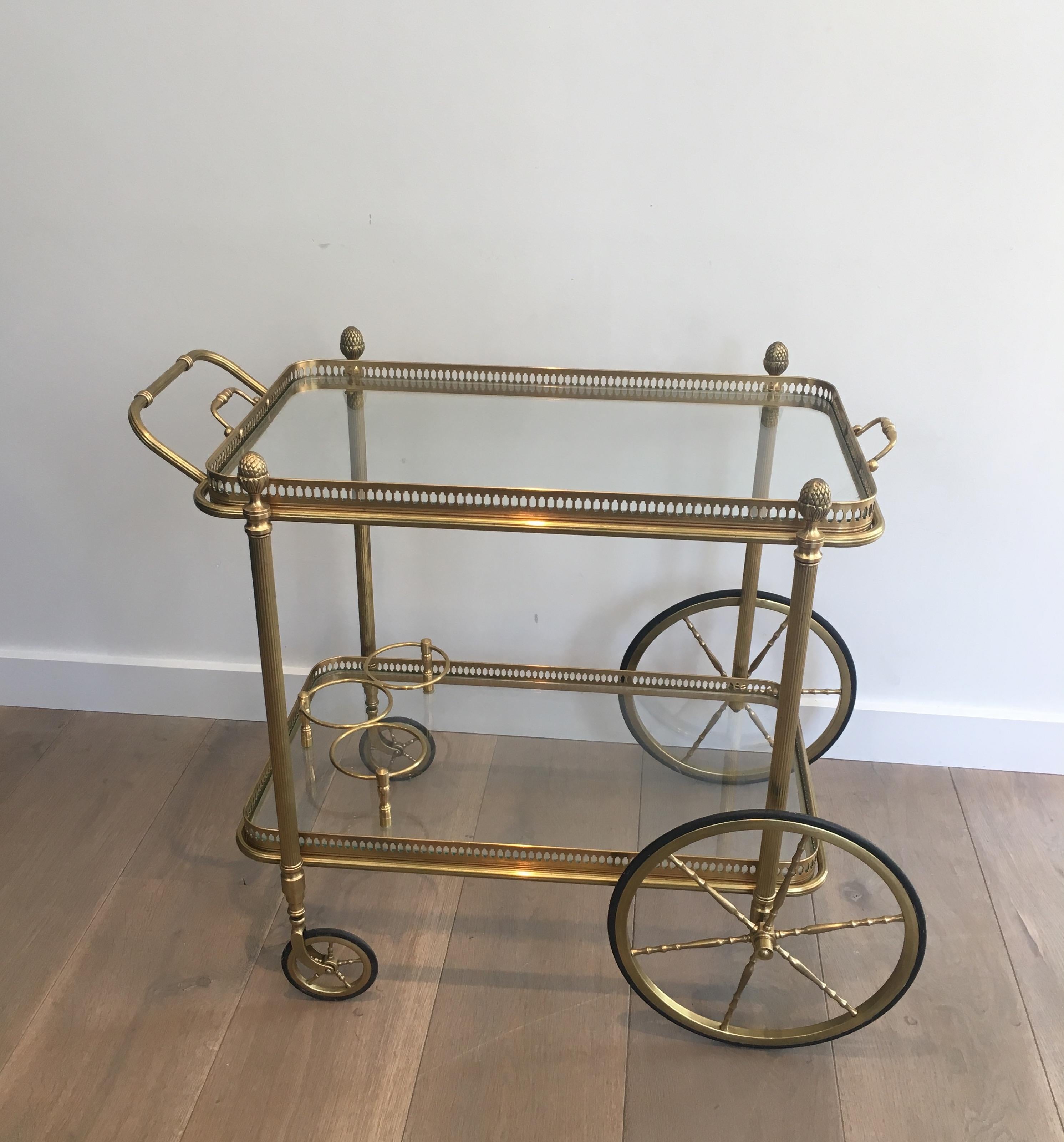 1940s Brass Bar Cart by Maison Bagués For Sale 2