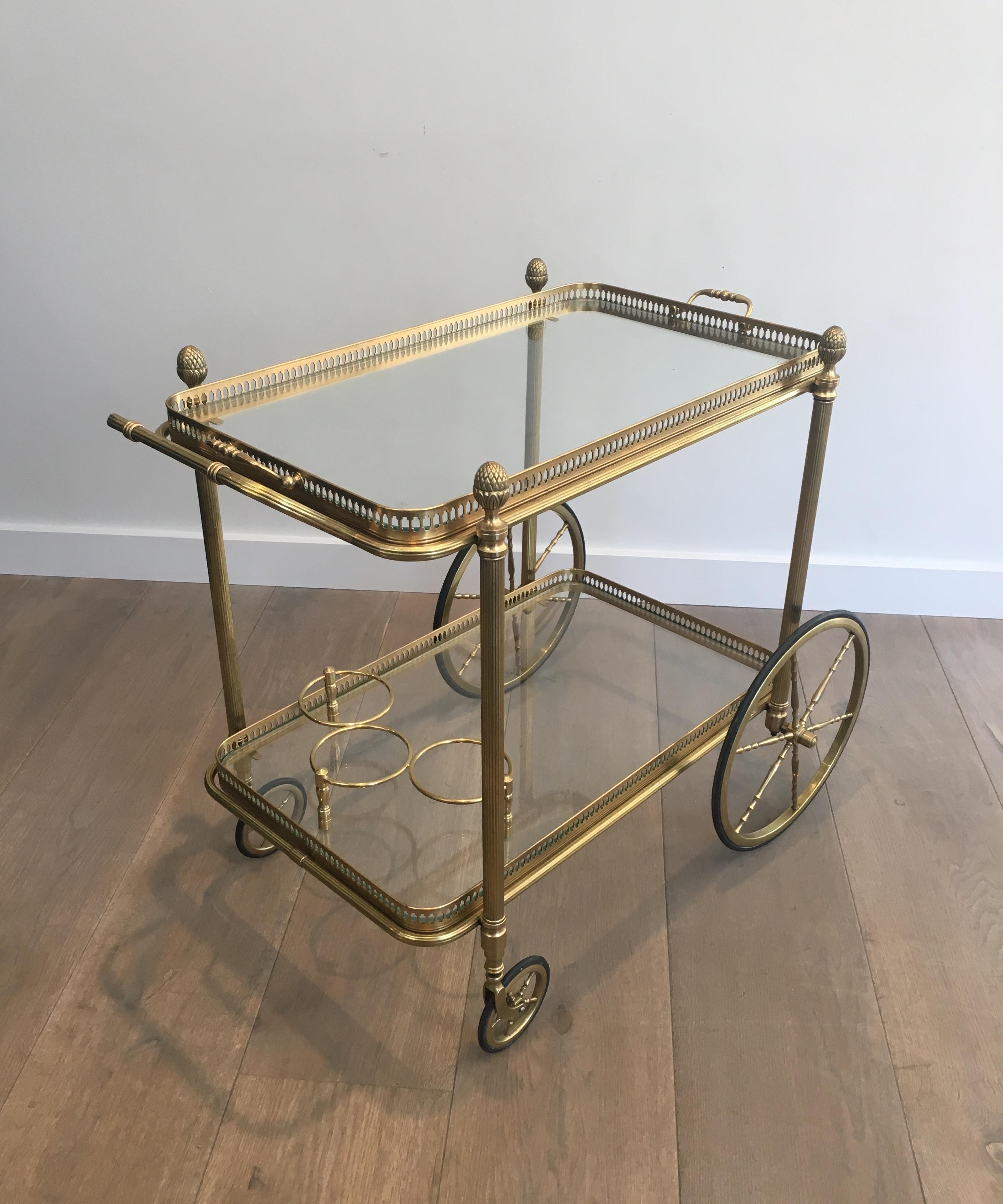 1940s Brass Bar Cart by Maison Bagués For Sale 3