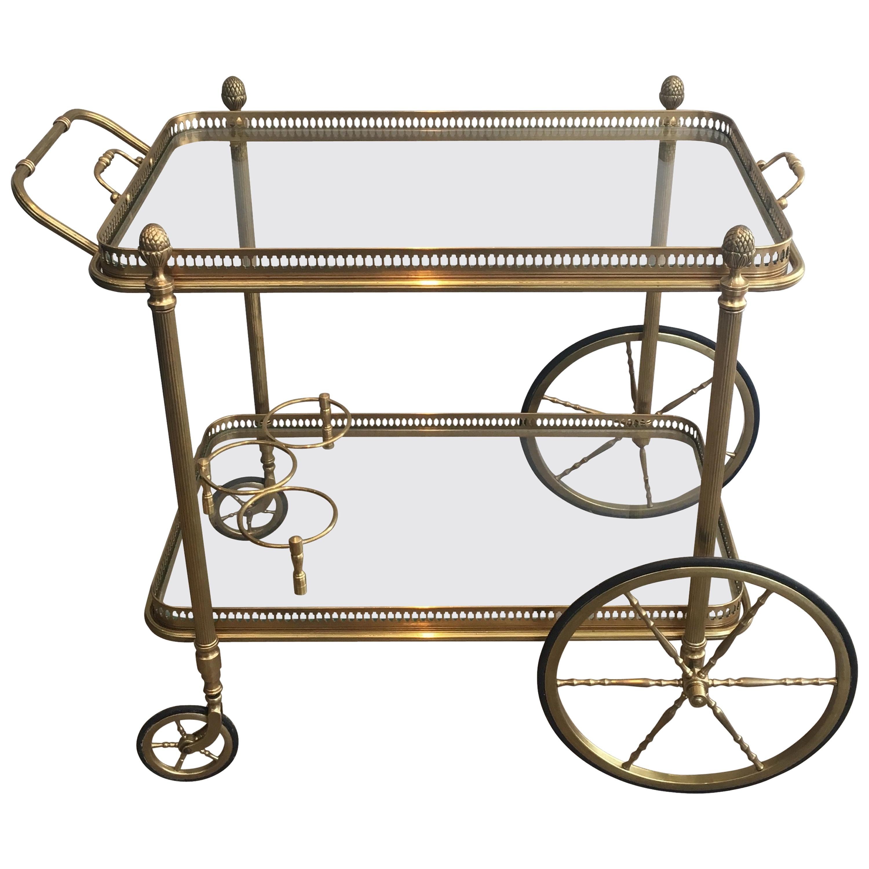 1940s Brass Bar Cart by Maison Bagués For Sale