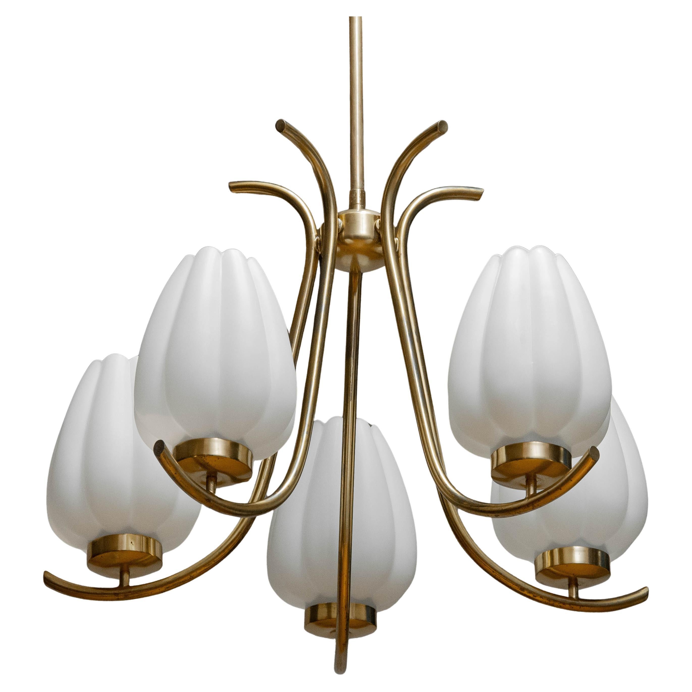 1940s, Brass Chandelier by Harald Notini for Böhlmarks,  Sweden For Sale
