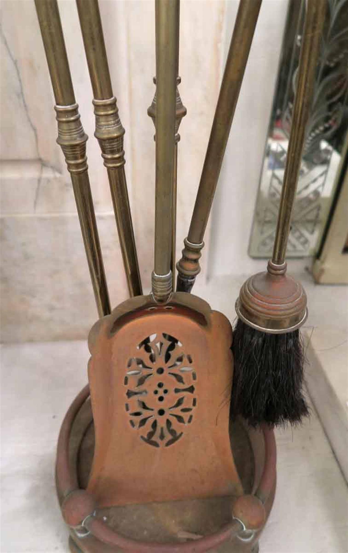 Mid-20th Century 1940s Brass Fireplace Tool Set
