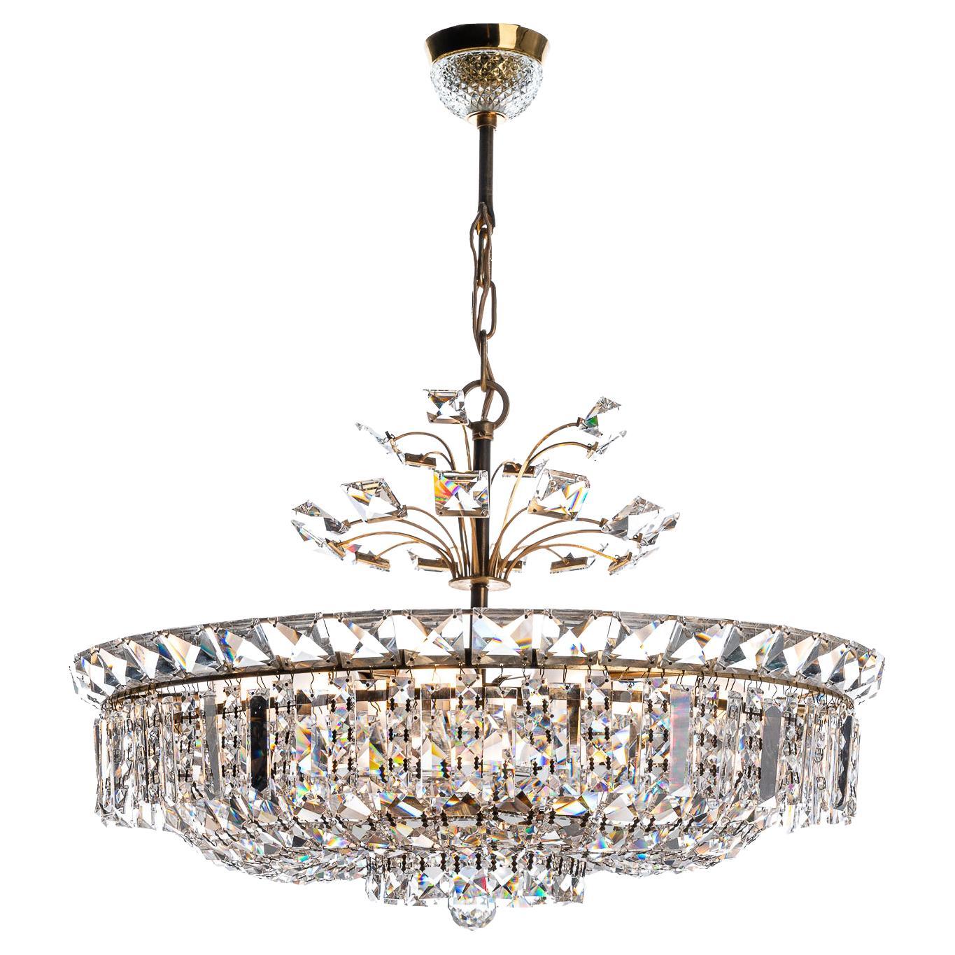 1940's Brass & Glass Chandelier Attributed to Bakalowits