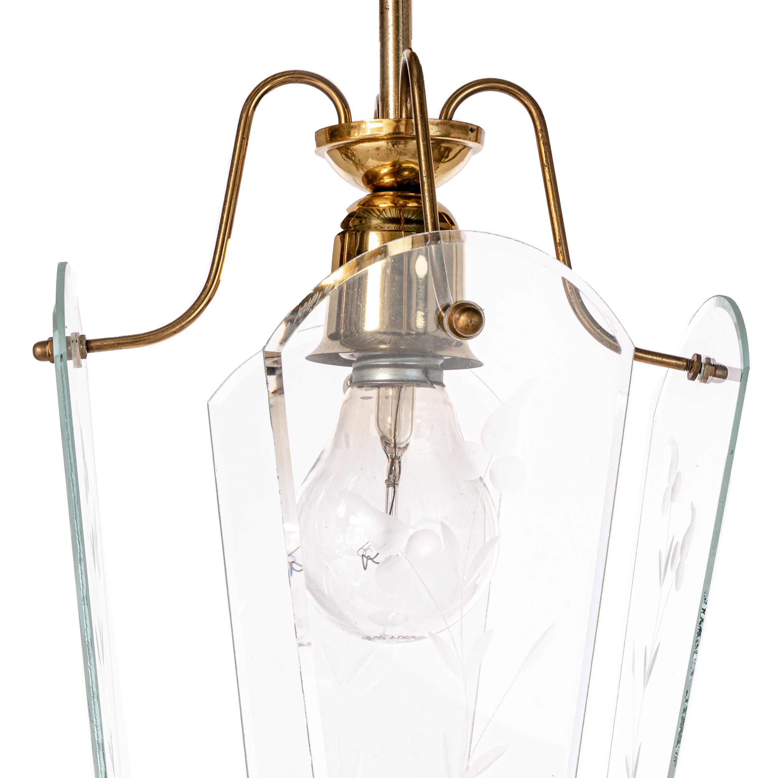 Mid-Century Modern 1940's Brass & Glass Lantern Attributed to Pietro Chiesa For Sale