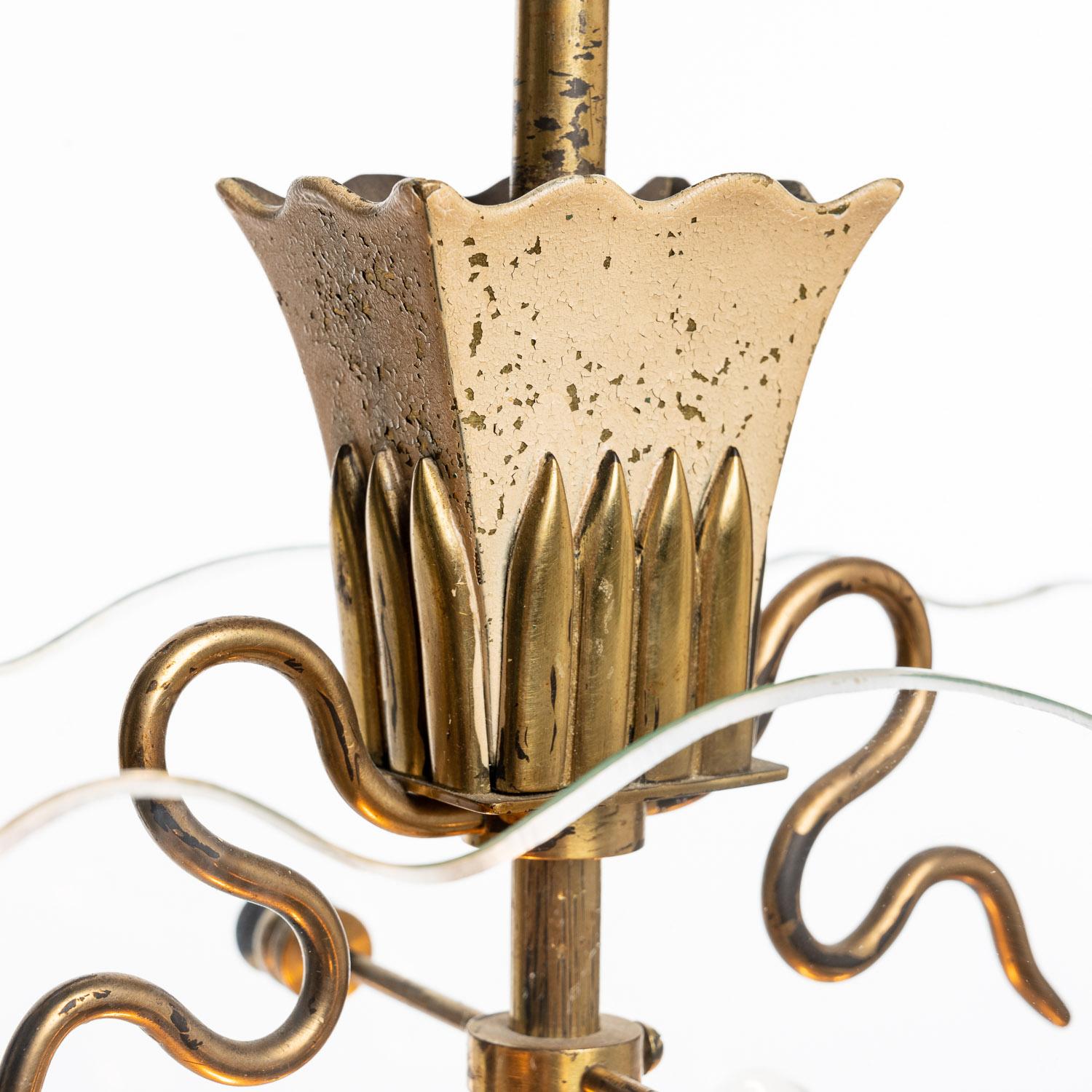 Italian 1940's Brass & Glass Lantern Attributed to Pietro Chiesa For Sale