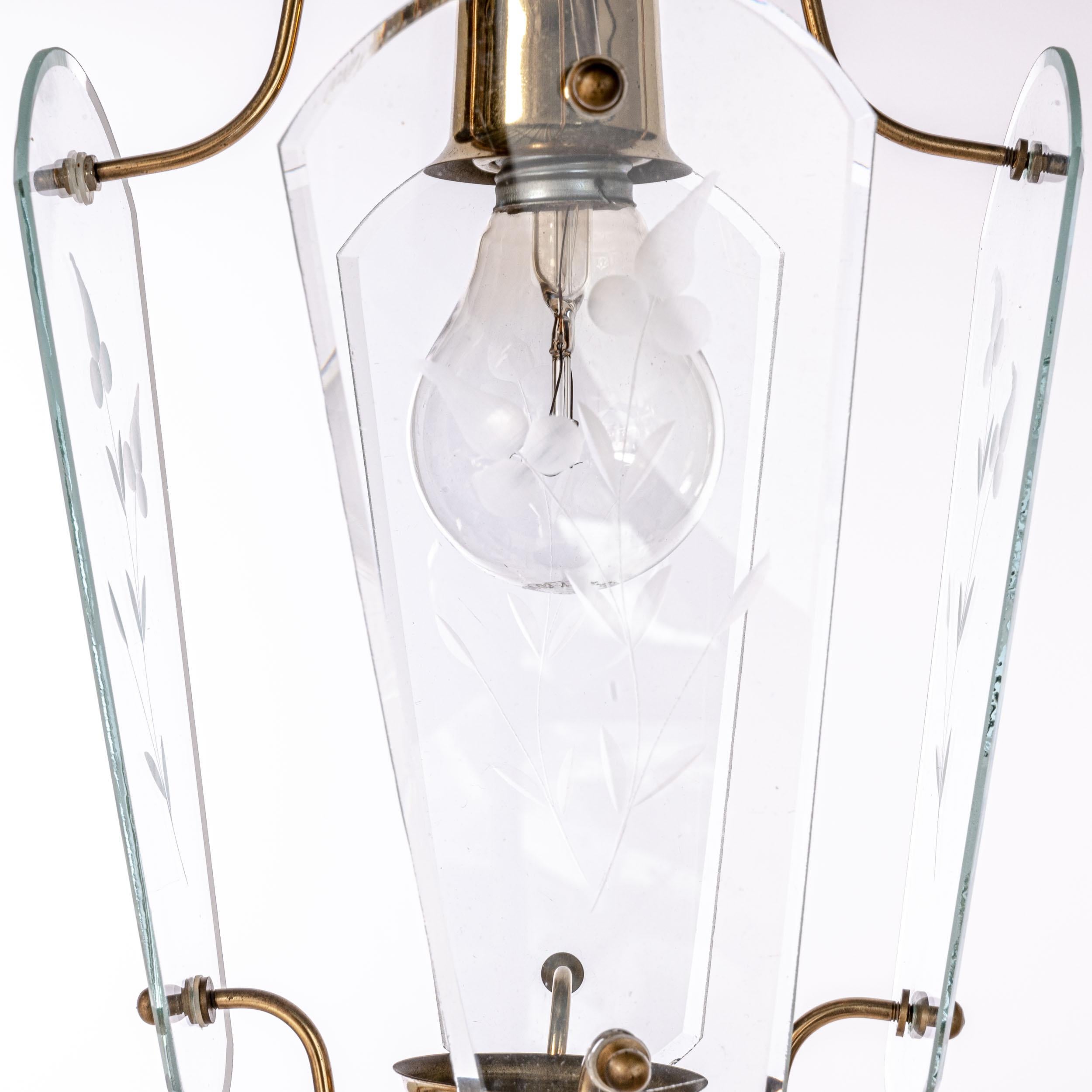 20th Century 1940's Brass & Glass Lantern Attributed to Pietro Chiesa For Sale