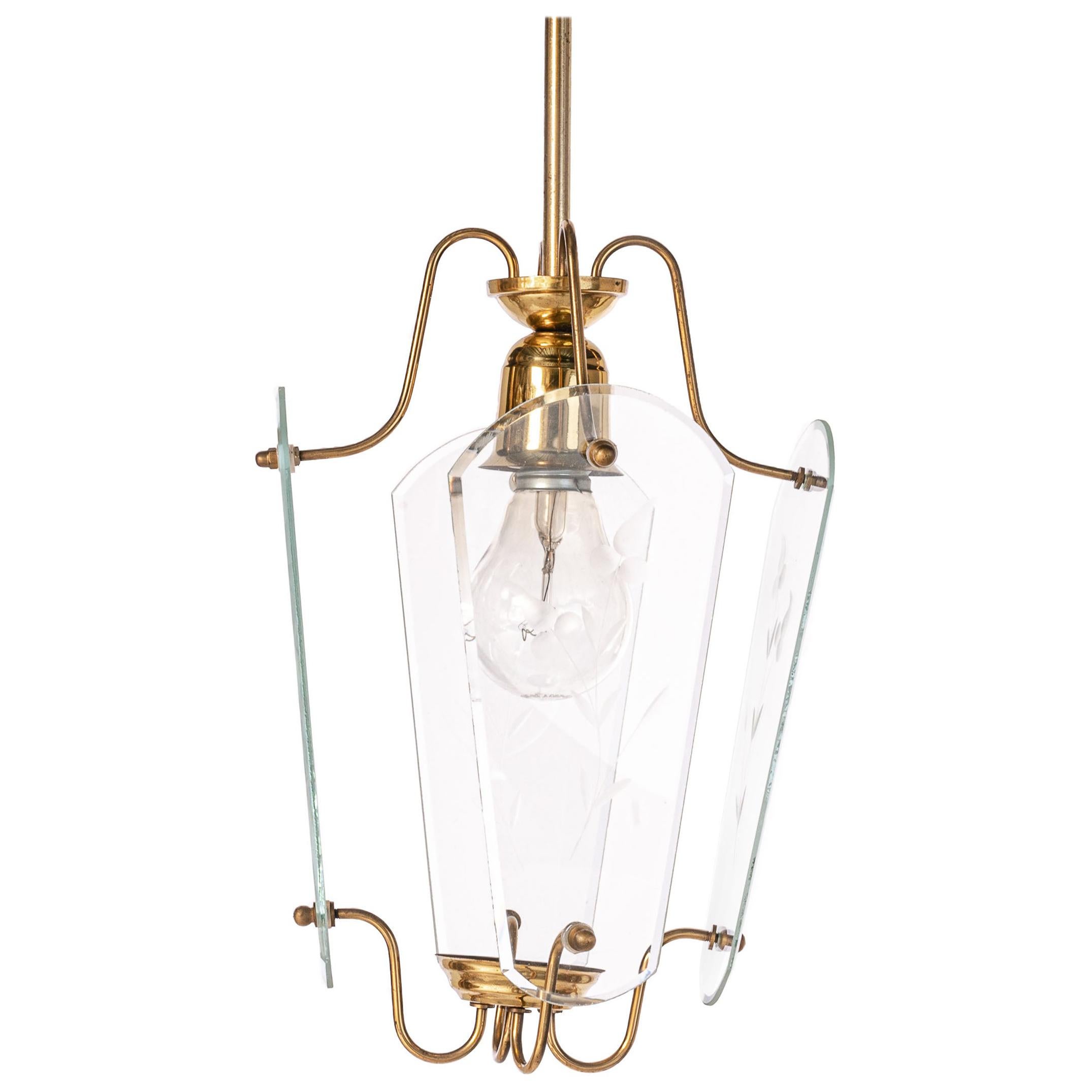 1940's Brass & Glass Lantern Attributed to Pietro Chiesa For Sale