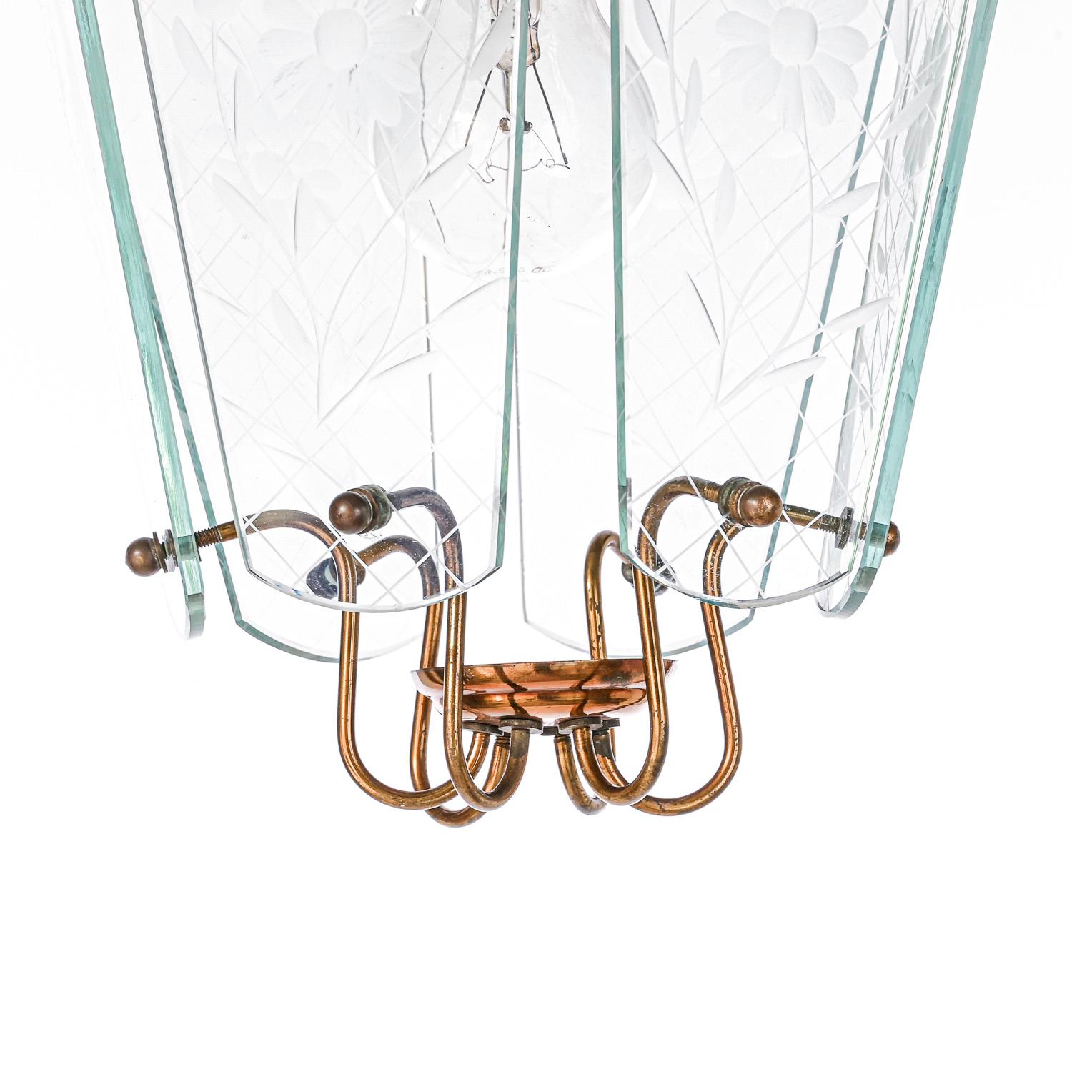 Italian 1940's Brass & Glass Lantern in Style of Pietro Chiesa For Sale
