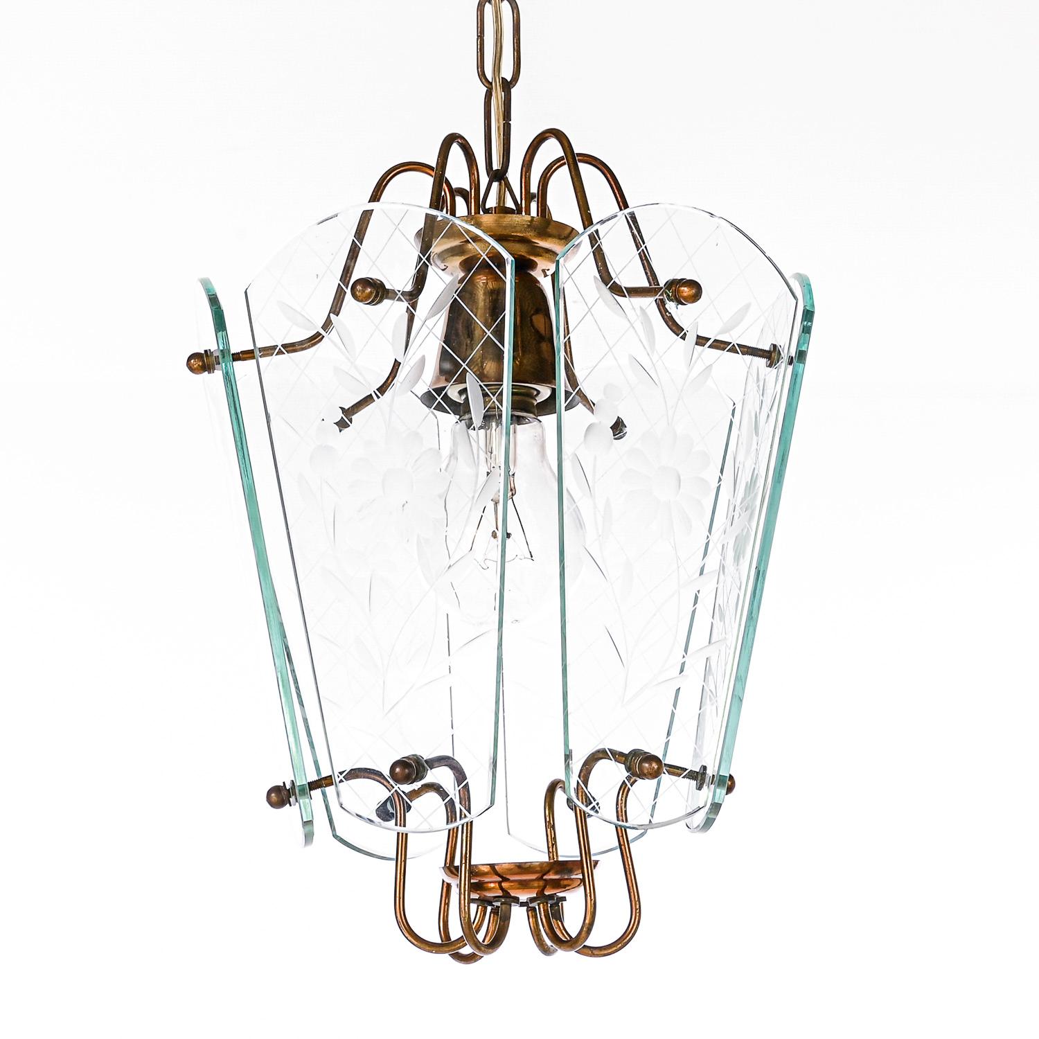 1940's Brass & Glass Lantern in Style of Pietro Chiesa For Sale 1