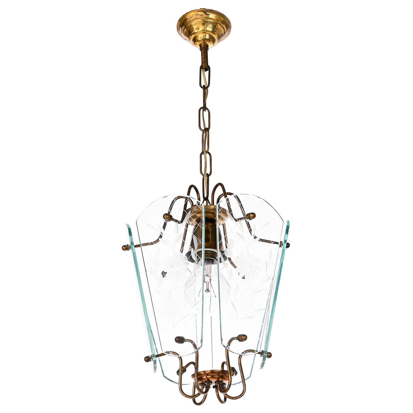 1940's Brass & Glass Lantern in Style of Pietro Chiesa