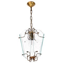 Retro 1940's Brass & Glass Lantern in Style of Pietro Chiesa