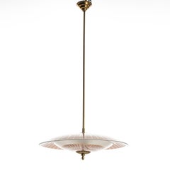 1940's Brass & Glass Pendant in Style of Pietro Chiesa