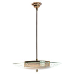 Pendentif en laiton et verre des années 1940 dans le style de Pietro Chiesa