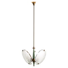 Retro 1940's Brass & Glass Pendant in Style of Pietro Chiesa