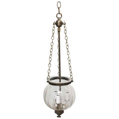 1940s Brass Hand Blown Bell Jar Pendant Light with Three Lights