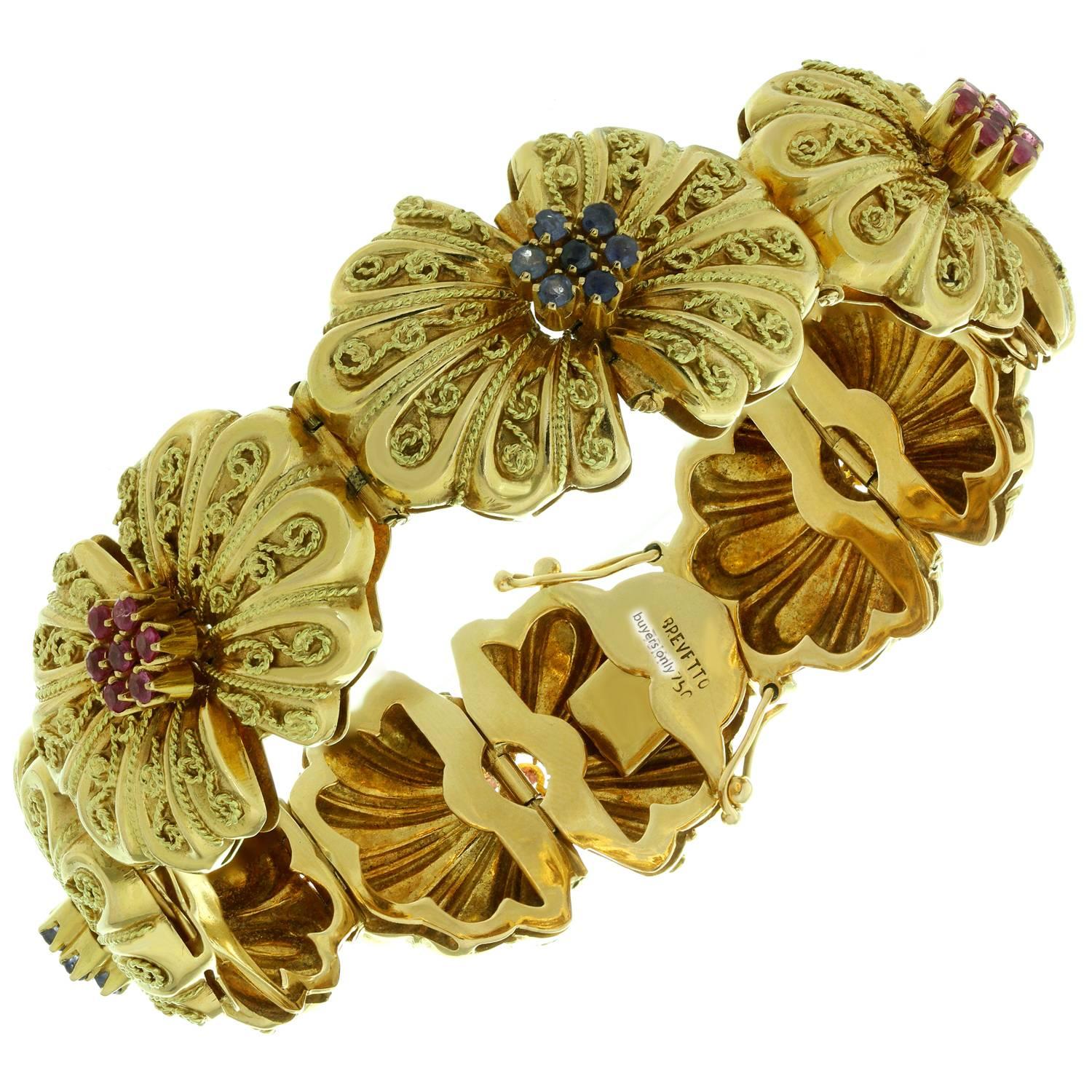 1940s Brevetto Italian Sapphire Ruby Yellow Gold Bracelet