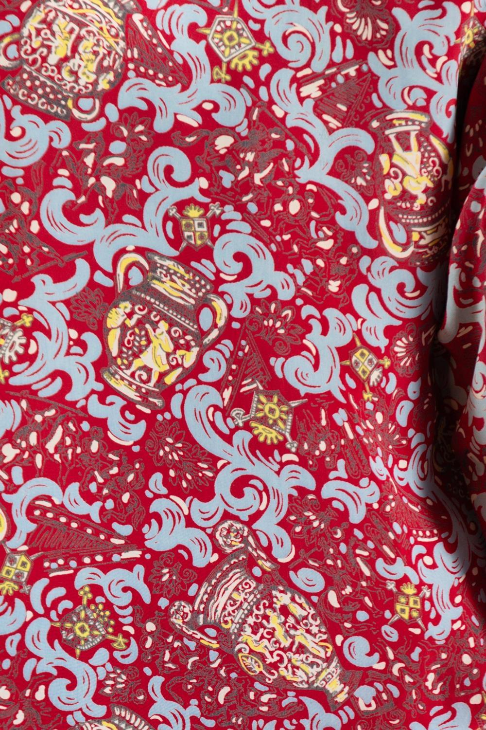 1940S Brick Red & Blue Cold Rayon Button Down Men's Shirt For Sale 4